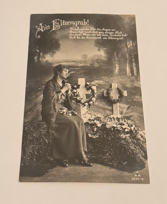 Vintage Postkarte Memento Mori Am Elterngrab