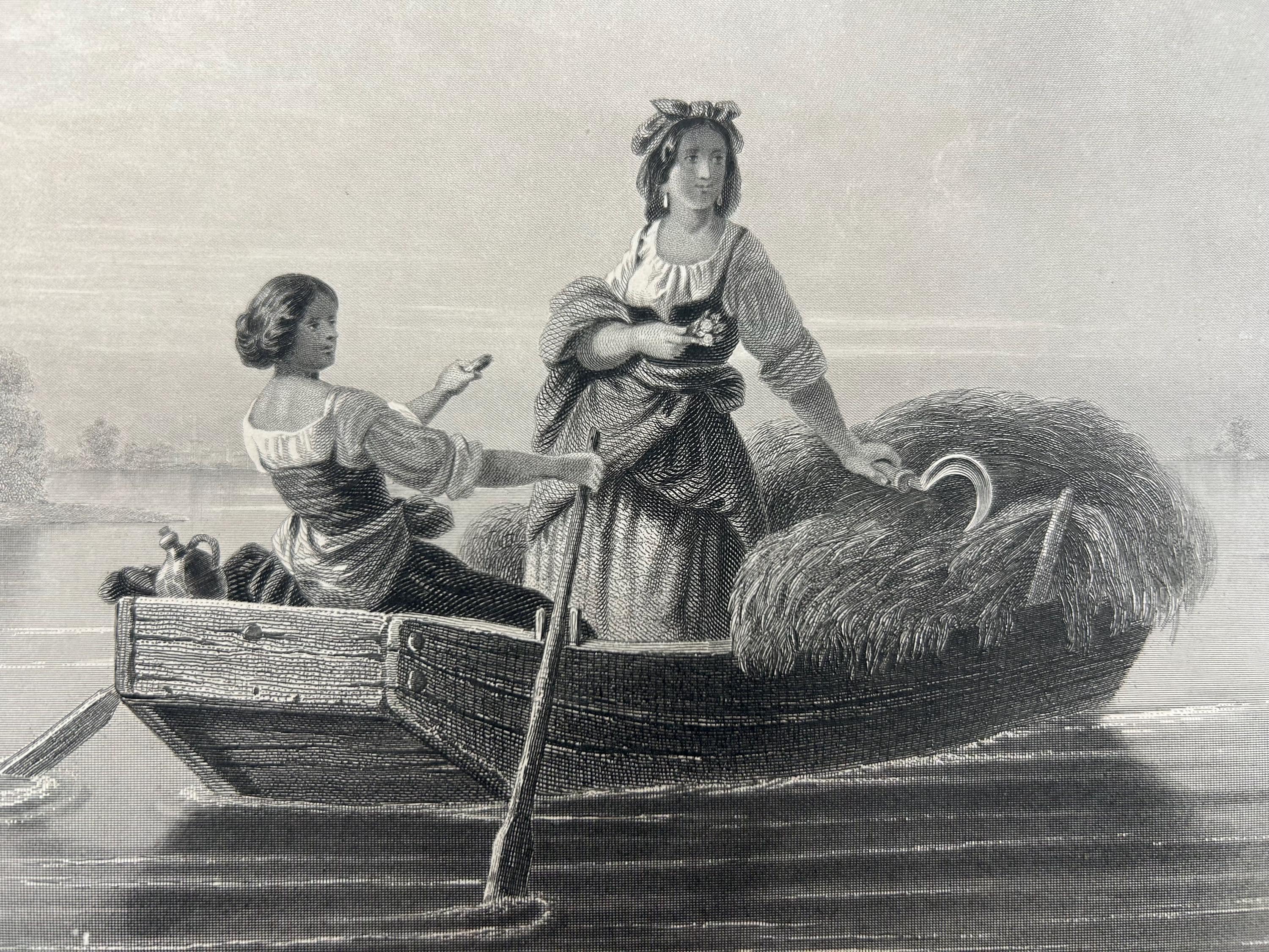 Lithografie Heimfahrt H. Werner traditionell Bild Bayern Tradition Gemälde Dekoration Einrichtung Wandbild Starnberger See Bootsfahrt Frauen