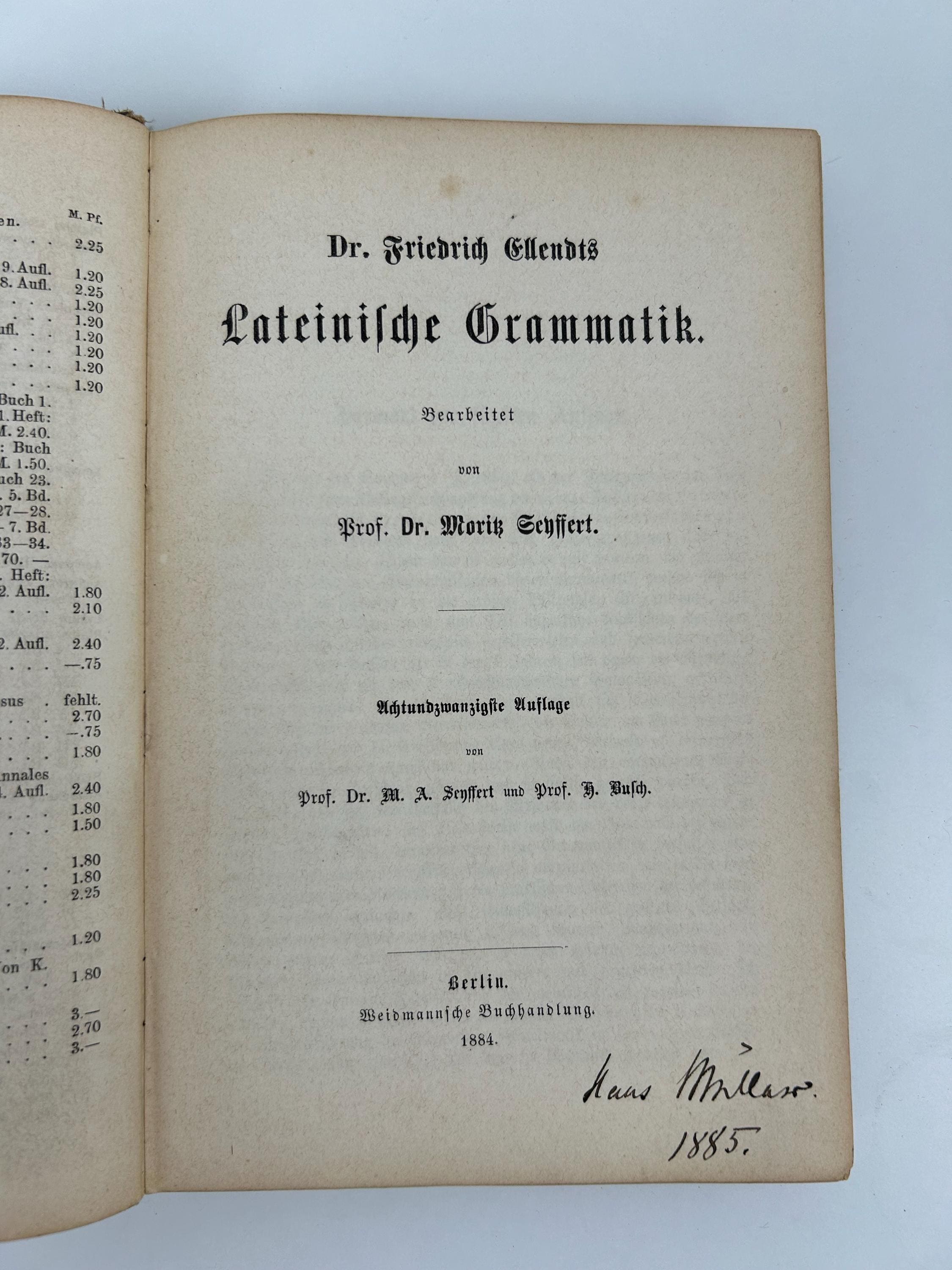 Buch antik Lateinische Grammatik Dr. Friedrich Ellendts 1884 antikes Buch vintage