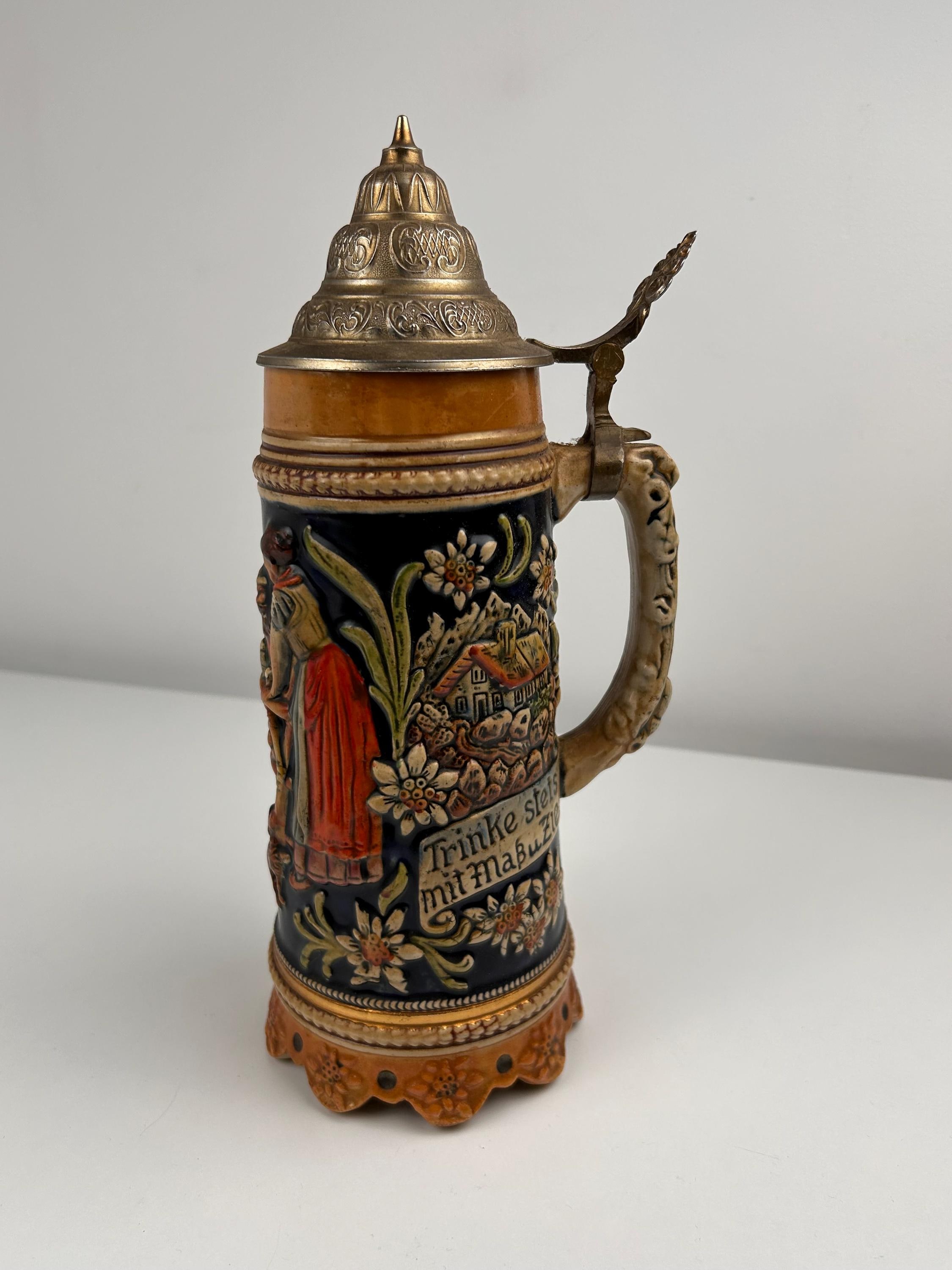 Bierkrug Spieluhr Steingut Bierseidel vintage Bierbembel thrift Bierkrügel retro Bierglas Geschenk Bier Sammler Gasthaus