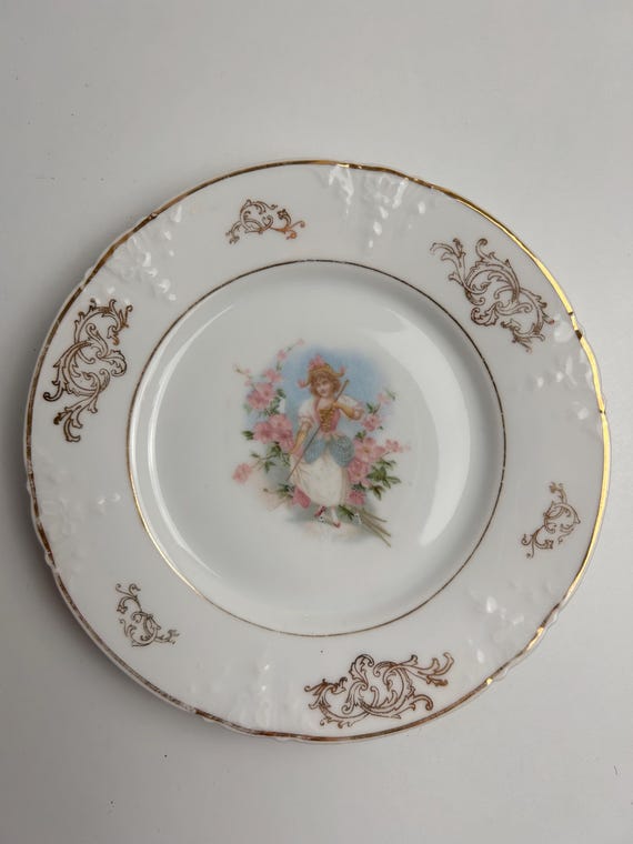 Vintage Tellerset 3 Stück Mädchen Goldrand