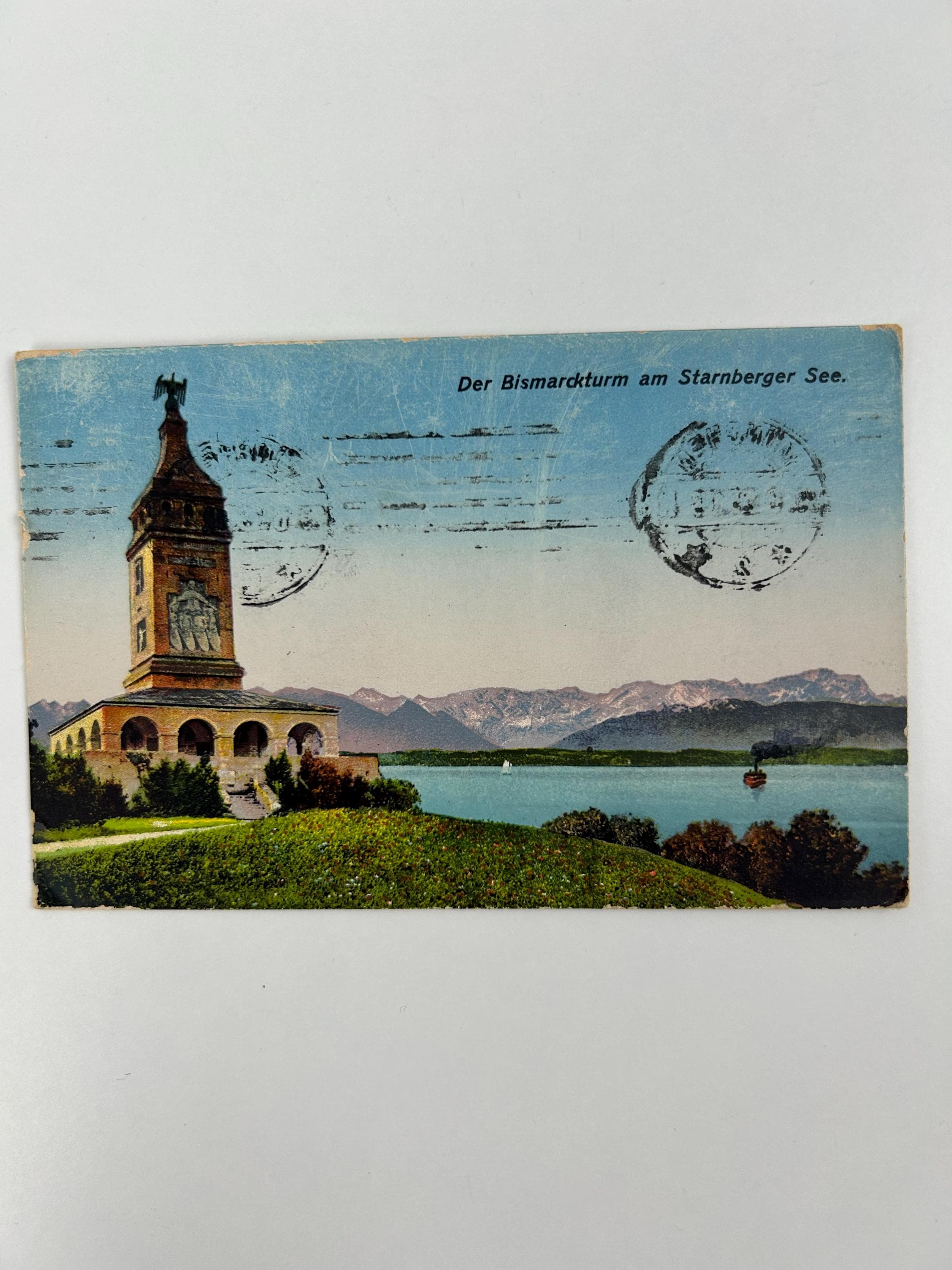 Ansichtskarte Starnberg Bismarckturm Starnberger See Postkarte vintage Sammlerstück Lithografie Bildpostkarte Litho Briefkarte