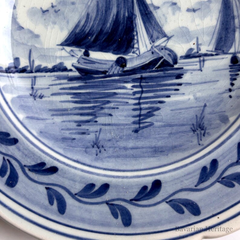 Delft Wall Plate Sailing Ship Hand Painted Blue White 17 cm | Holland Ceramic Plate Maritime Vintage Wall Decor image 4