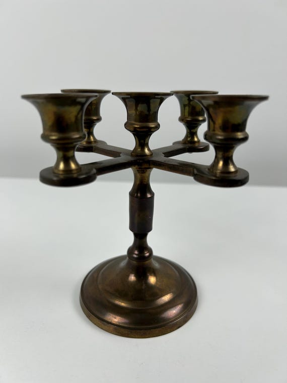 Kerzenständer Messing 5-Armig Sandguss 1960er 12cm