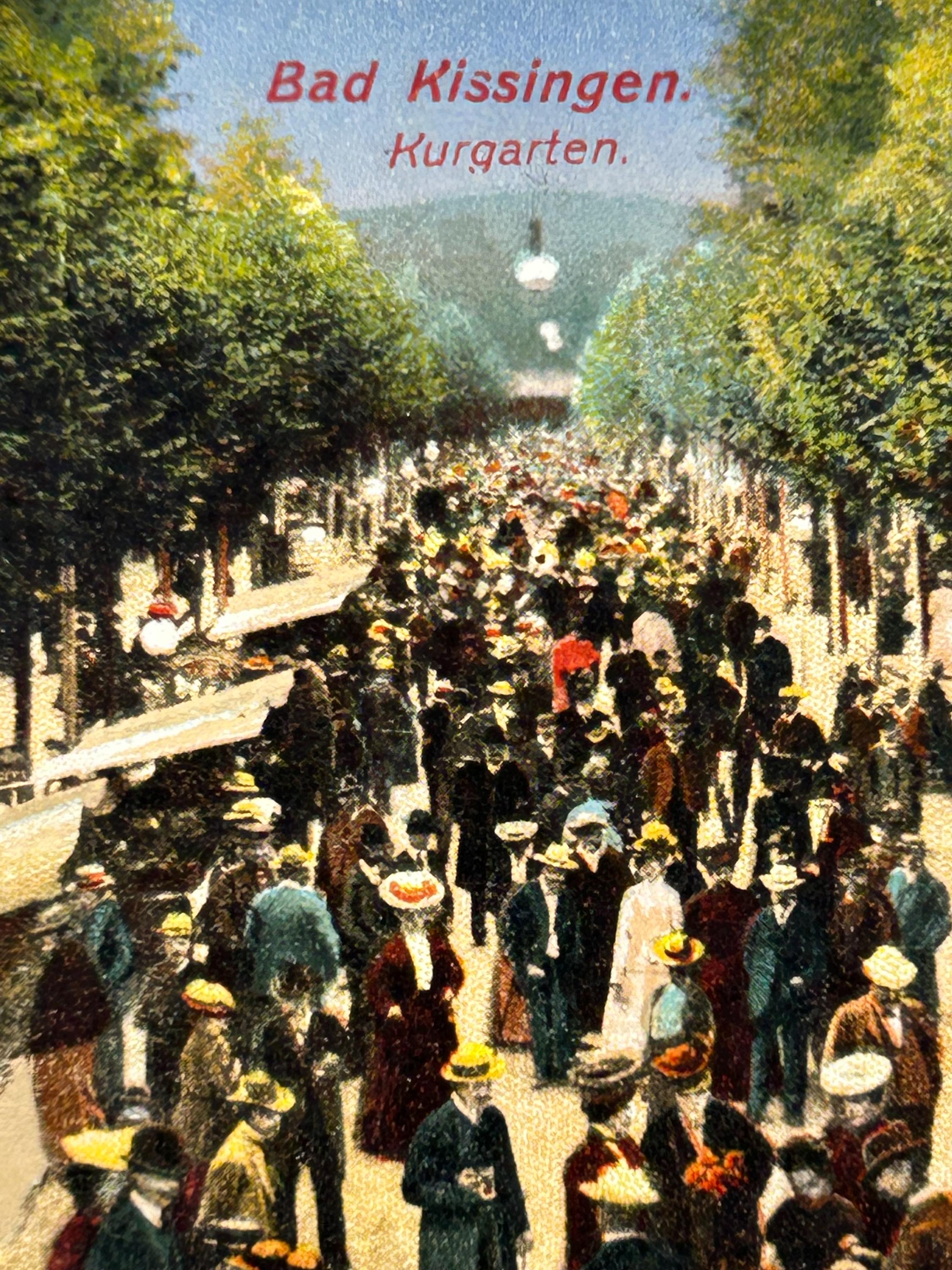 Postkarte Bad Kissingen Kurgarten vintage Künstlerkarte Ansichtskarte Sammler Karten Sammlung retro Postkartensammlung thrift