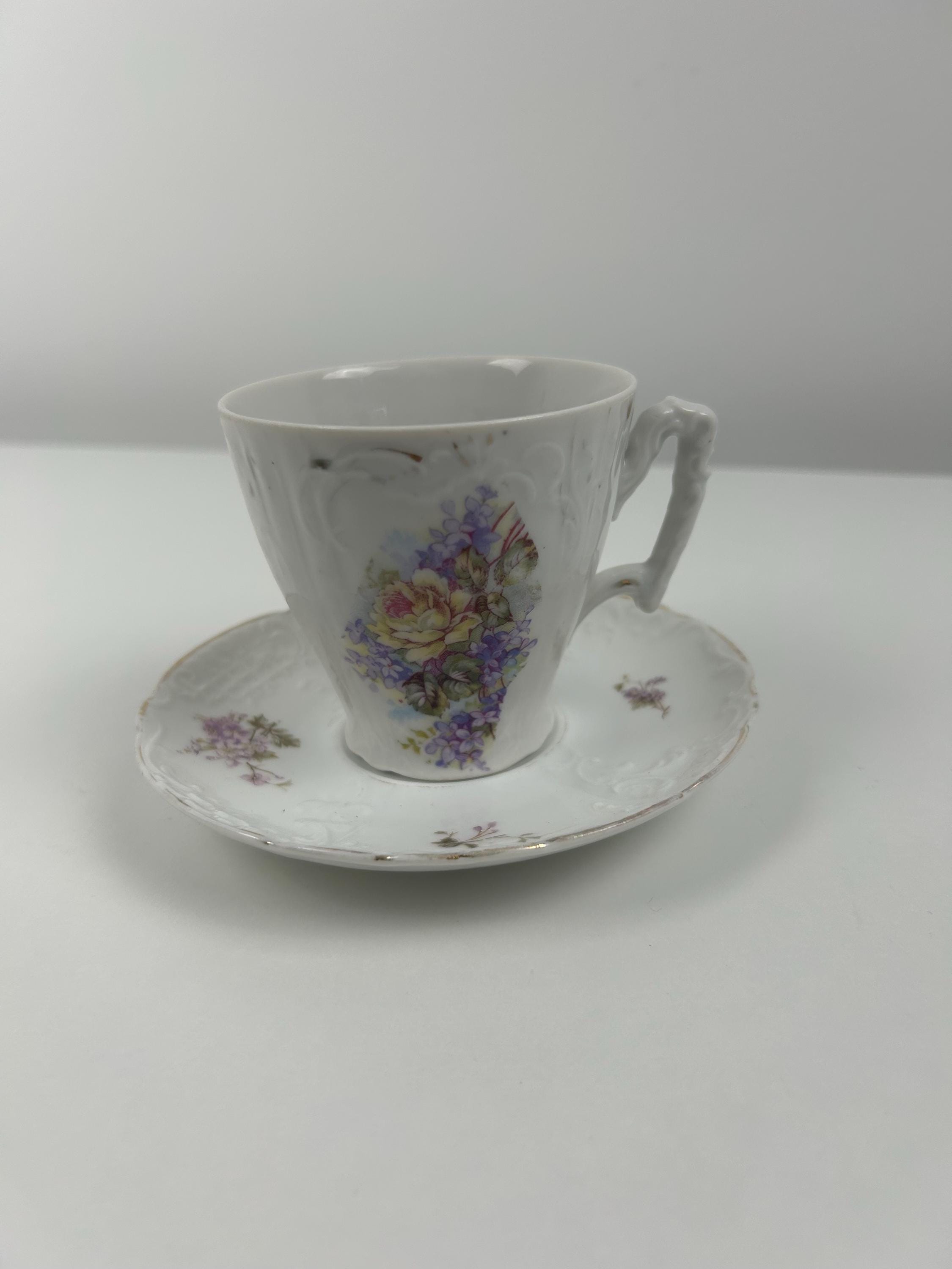 Mokkatasse vintage Carl Tielsch Kaffeetasse Blumenmuster Becher Unterteller antik floral Keramik Sammeltasse Sammler Dekoration Einrichtung