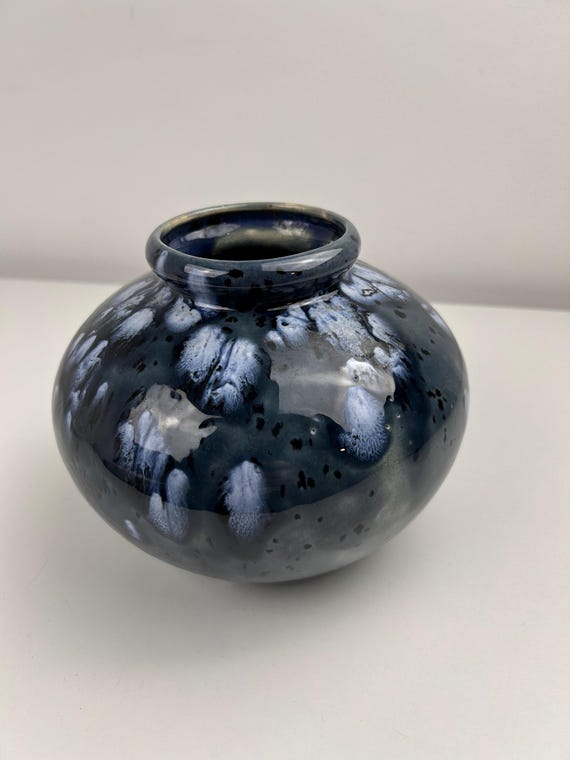 Vase Blau Vintage Handarbeit Glasur 15cm