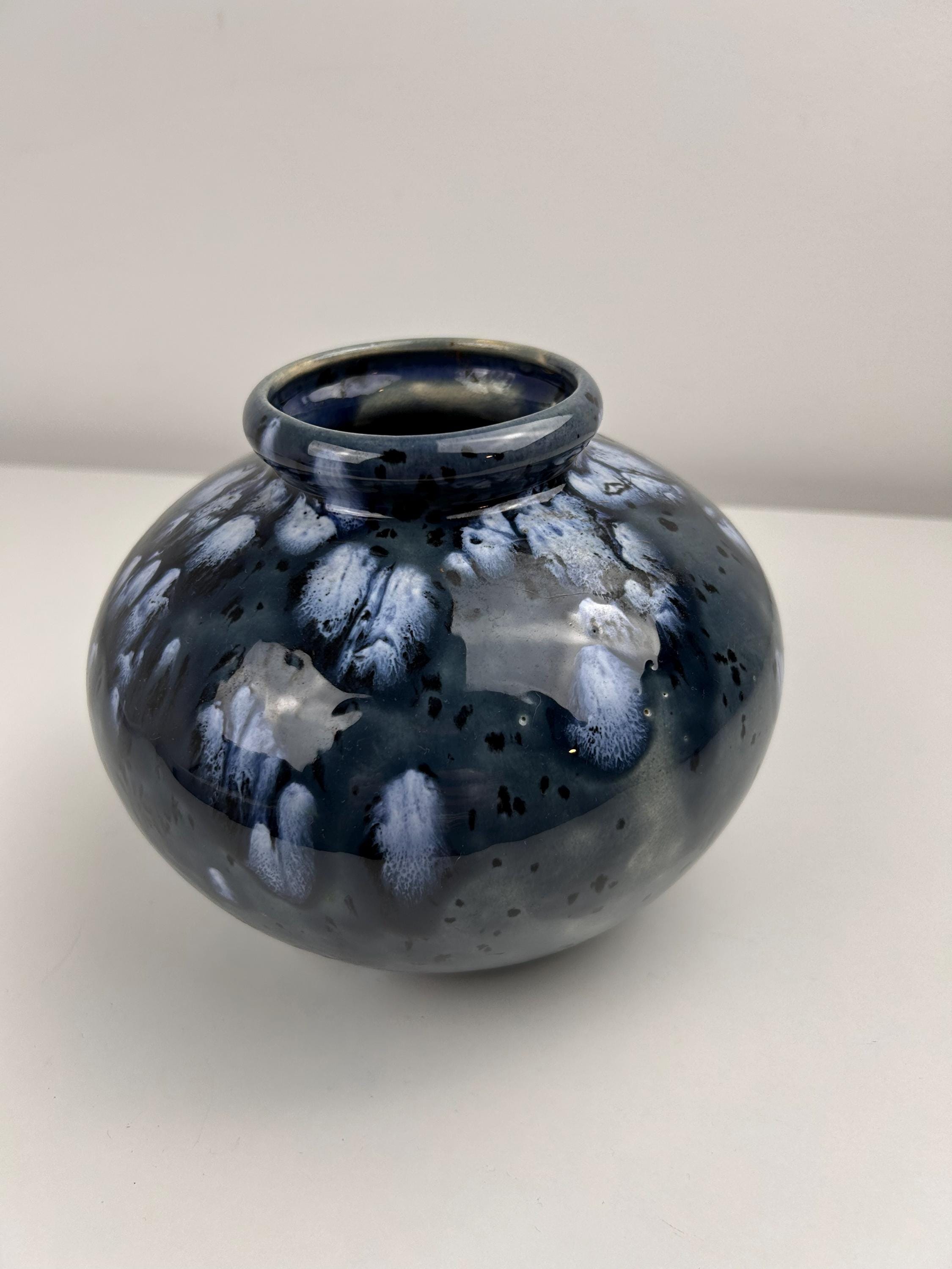 Vase blau vintage Blumenvase thrift Glasur handarbeit Einrichtung Dekoration Nostalgisch Retro