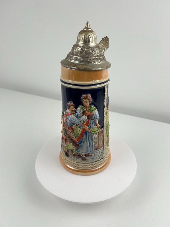 Vintage Bierkrug Marzi Remy Zinndeckel Handarbeit