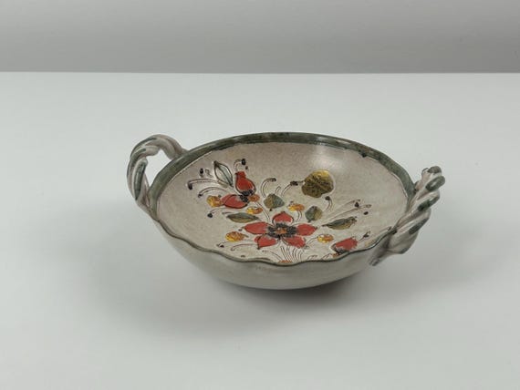 Keramikschale Blumenmuster Vintage Handarbeit 17cm