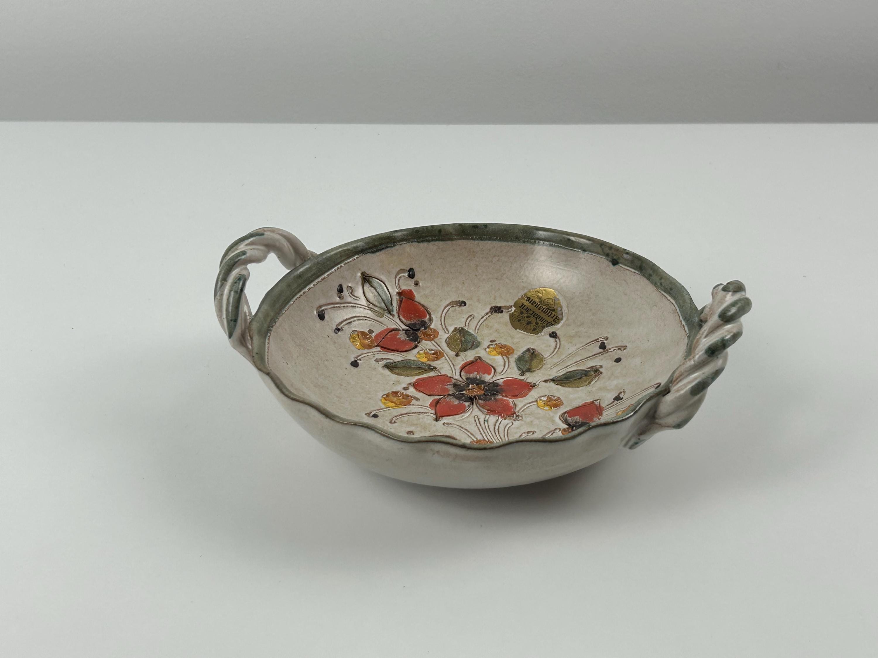 Keramikschale Blumenmuster retro Teller alt Schale vintage Teller Blumenteller Handarbeit Blumenschale Artigianato ca 17 cm 6.7 in gebraucht