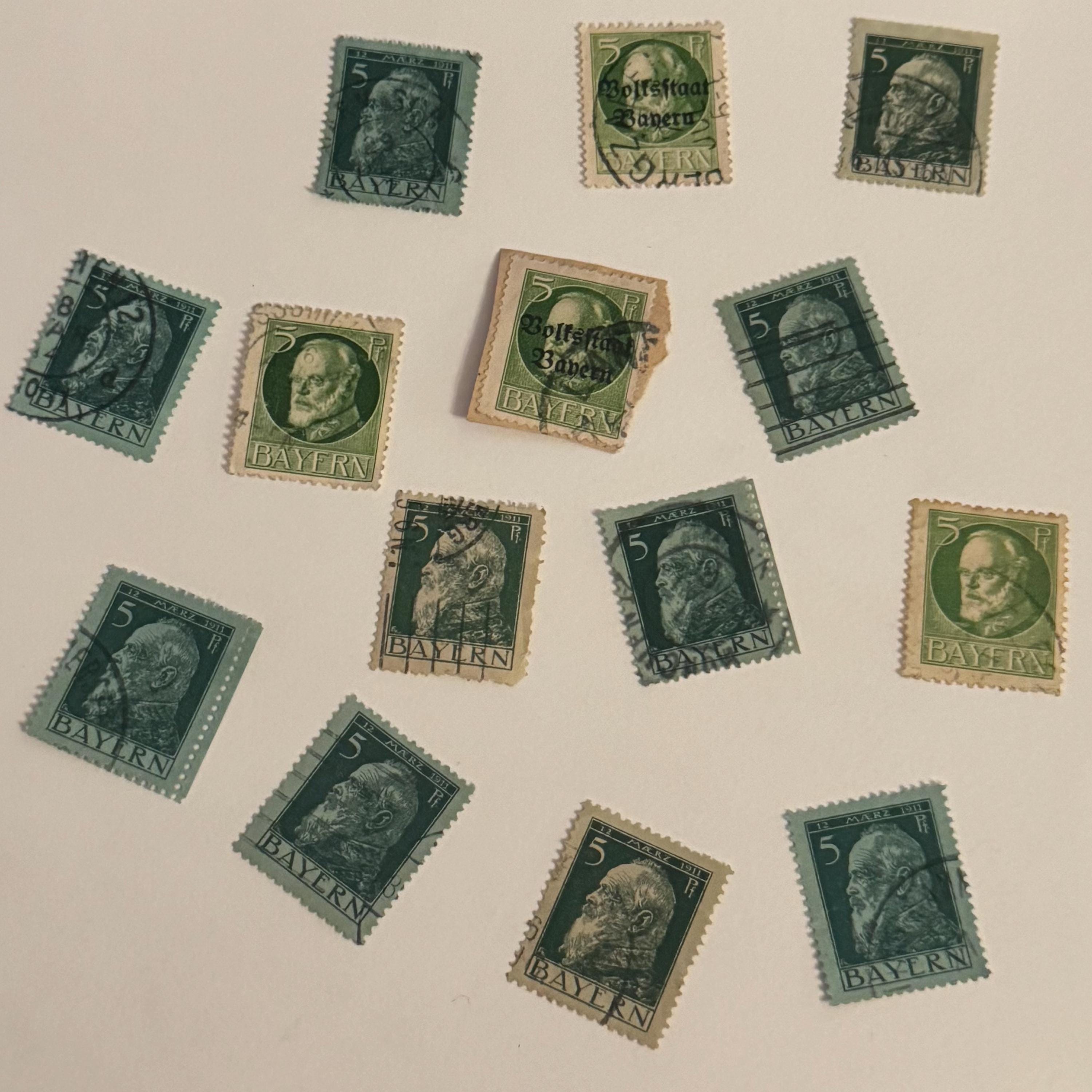 Vintage Bayern 5 Pfennig Briefmarken Set