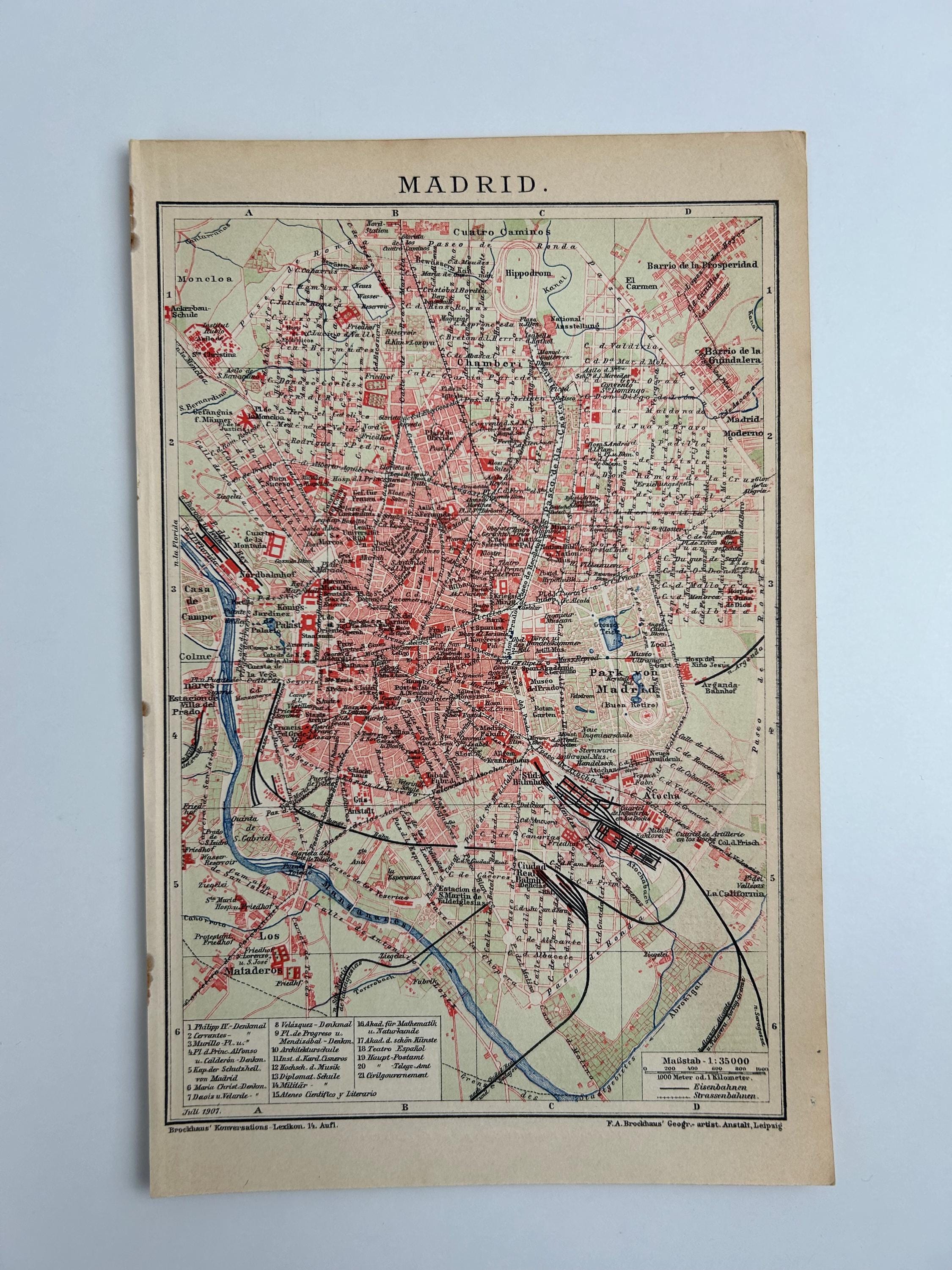 Madrid Stadtplan vintage | Antike Landkarte Wanddeko Historisches Bild Wohnzimmer Dekoration Landkarte alt