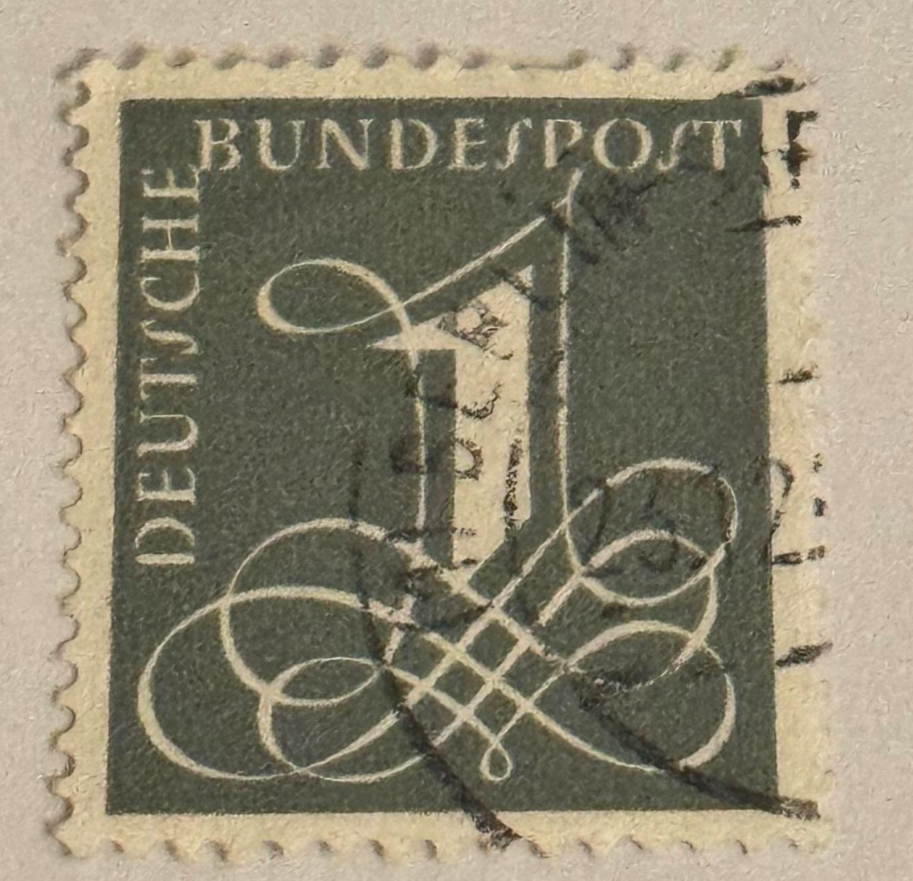 Vintage Briefmarke 1951 Deutsche Bundespost Gestempelt Briefmarkensammlung antik Philatelie Postwertzeichen alt Briefmarkensammler Sammler