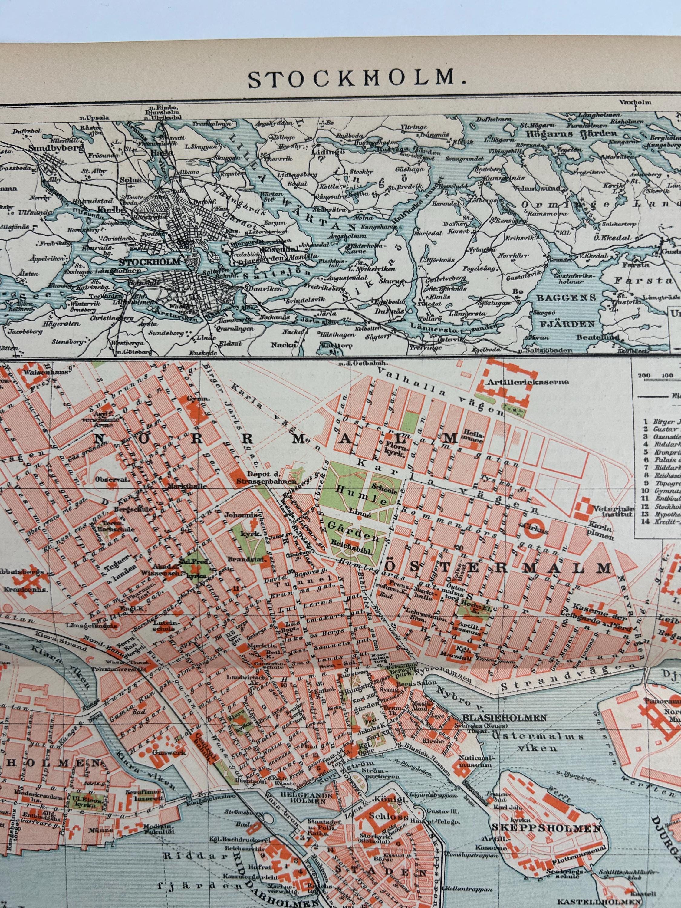 Stockholm Stadtplan vintage | Antike Landkarte Wanddeko Historisches Bild Wohnzimmer Dekoration Landkarte alt