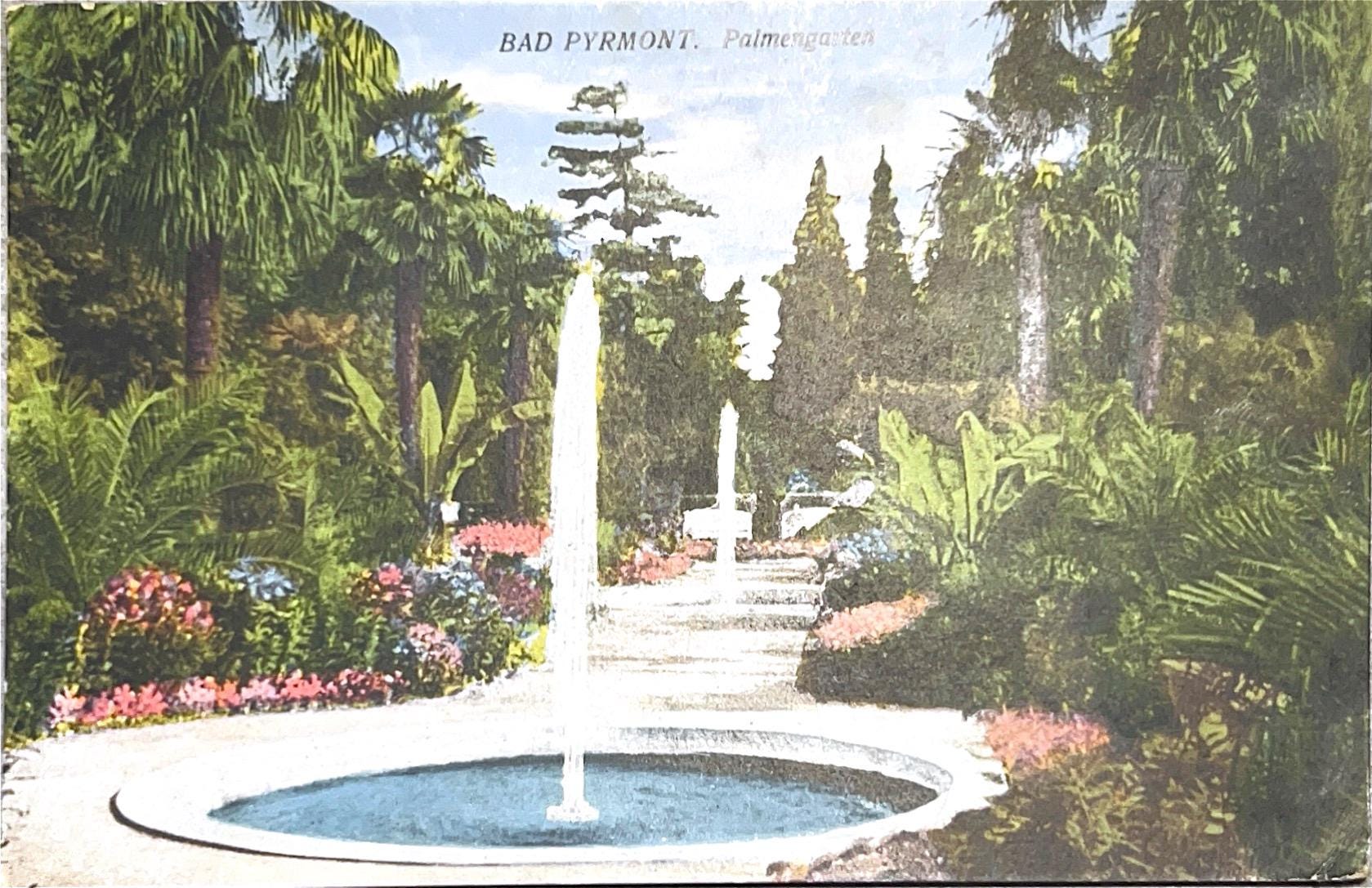 Ansichtskarte Bad Pyrmont Palmengarten Postkarte vintage Lithografie Bildpostkarte Litho Briefkarte Korrespondenzkarte Künstlerkarte