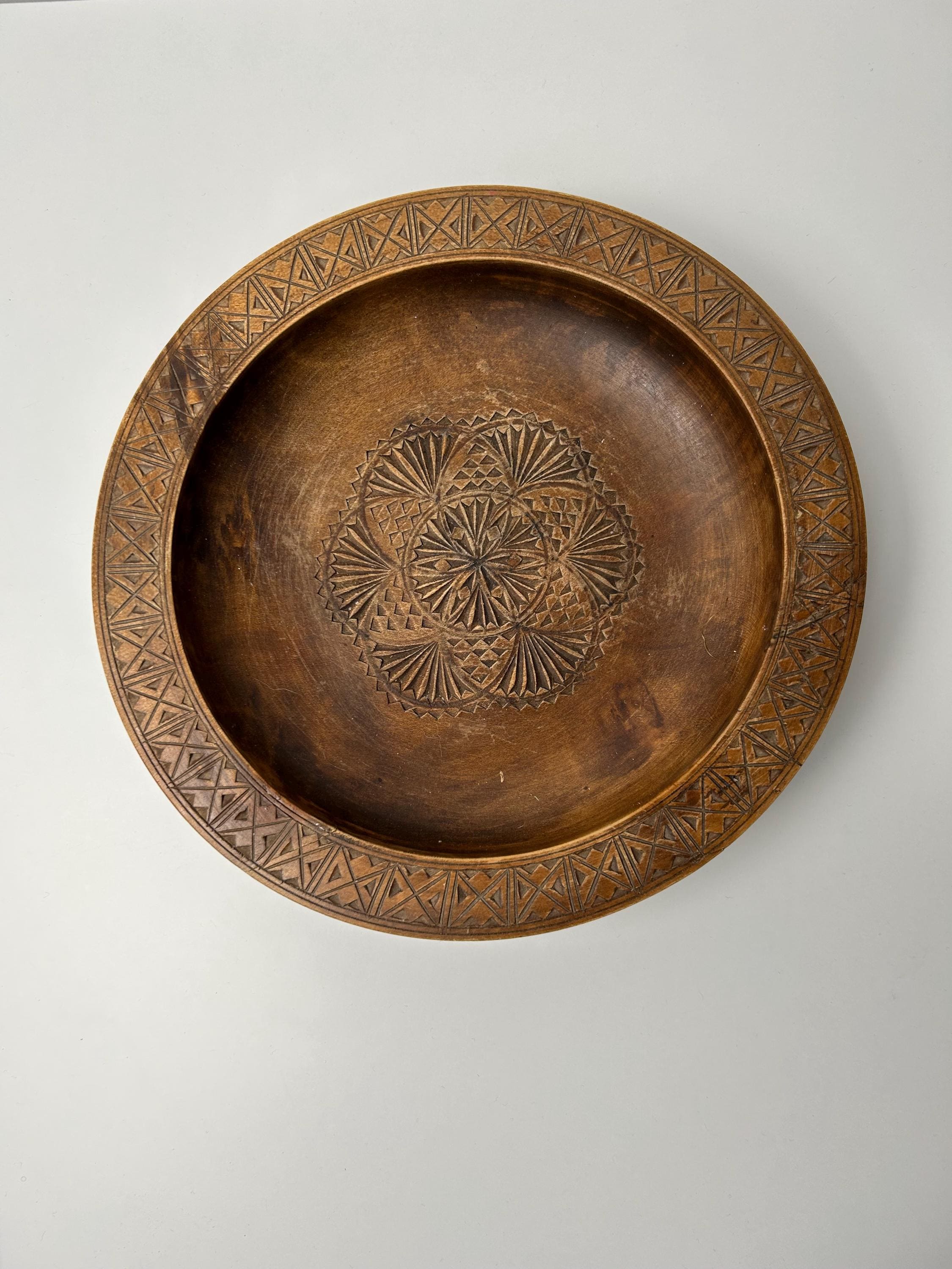 Schale vintage Holz Durchmesser ca. 26cm 10,24in 80er braune Schalen Holzschale retro Holzschüssel Intarsien Wohnen Dekoration Einrichtung