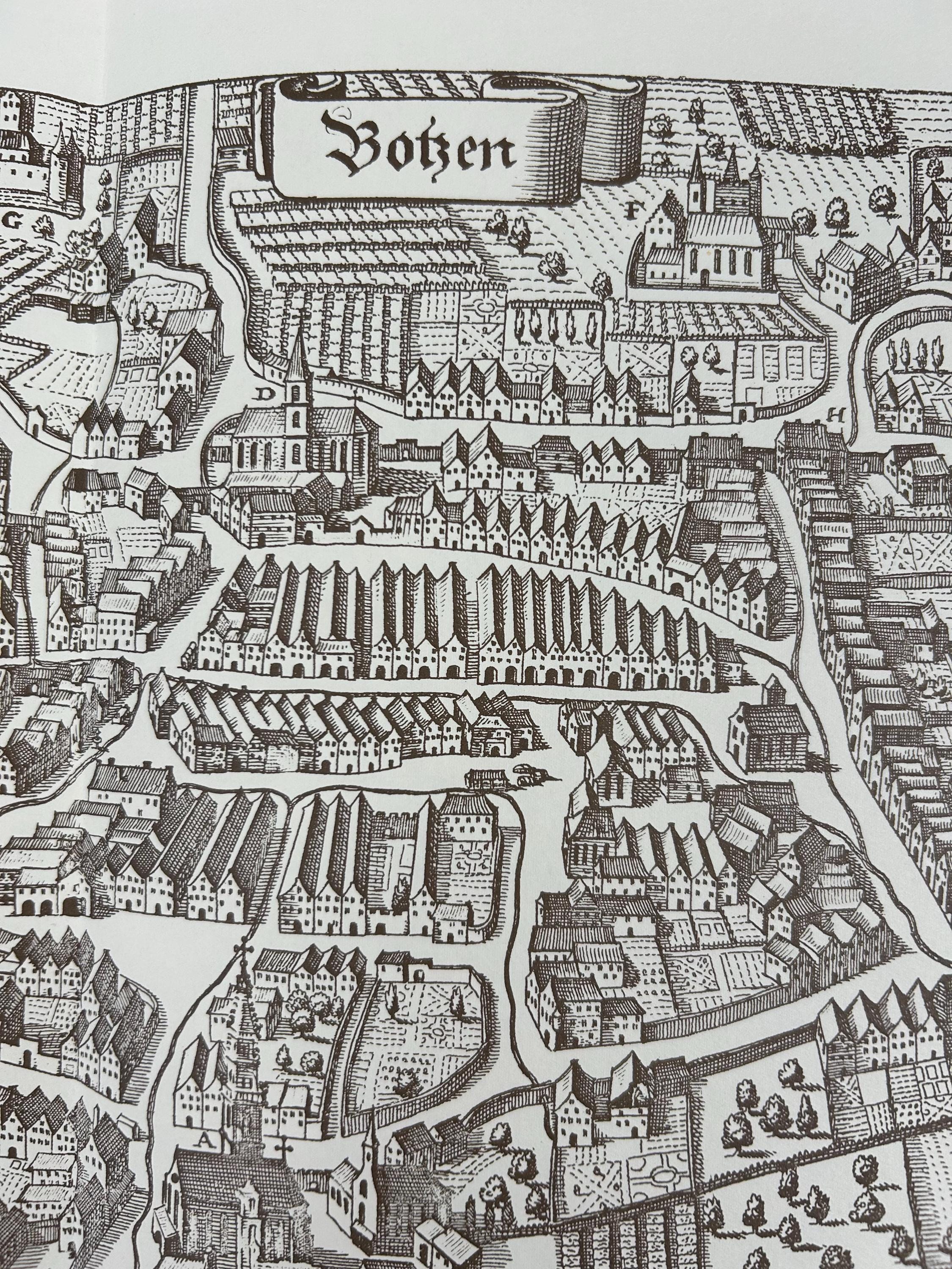 Bozen Stadtplan Landkarte vintage 60x43 cm 23,62x16,92 in Dekoration alt Wohndekoration Bild retro Wand Wanddeko thrift Einrichtung