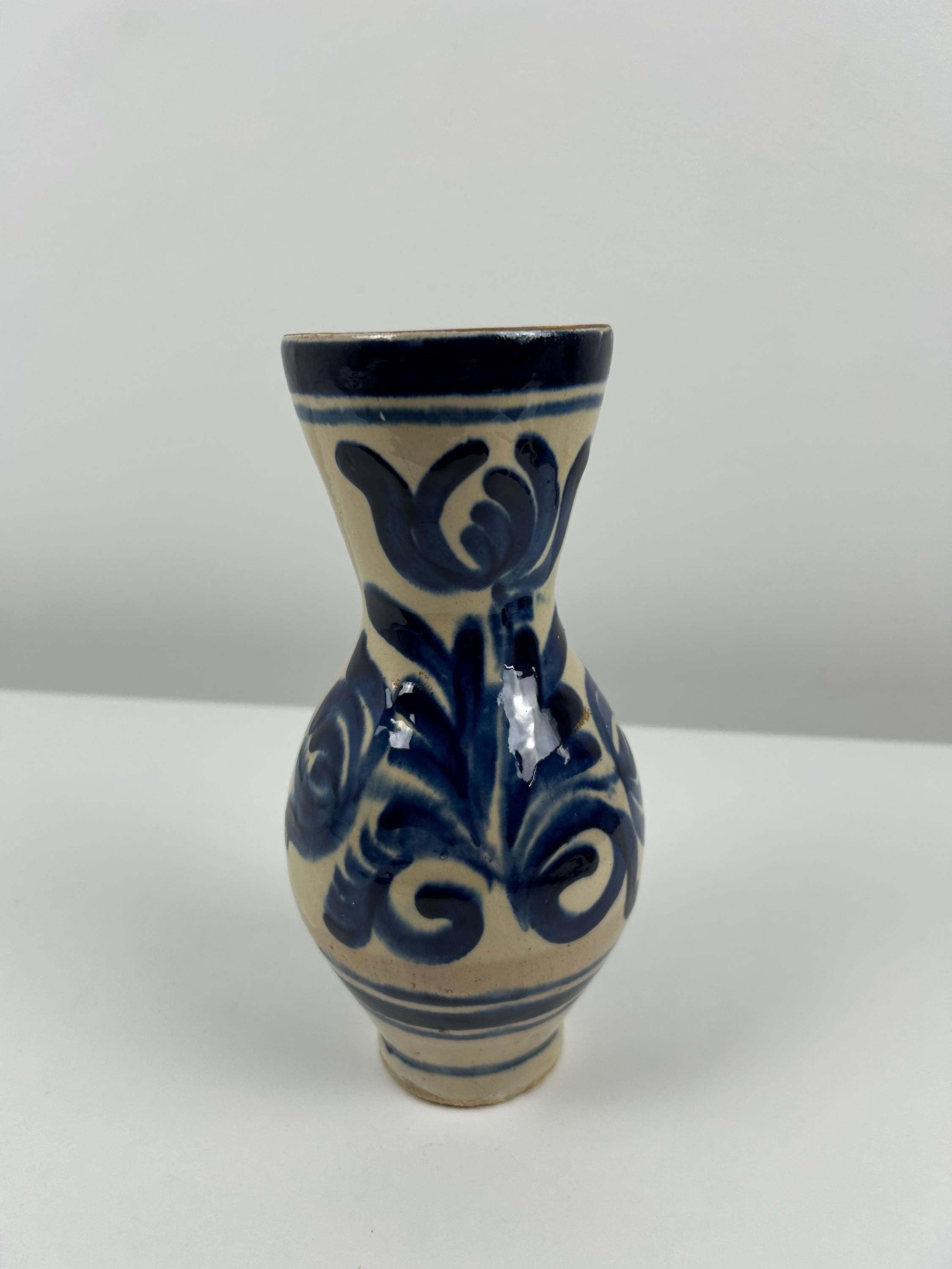 Wunderschöne Vase ca. 20 cm retro Vasen alt slawische Keramik Einrichtung Keramik weißblau Dekoration