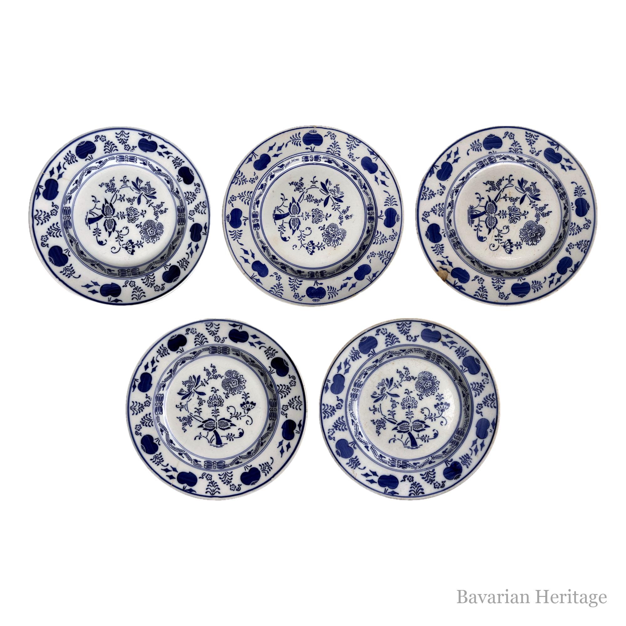 Juego de 5 platos patrón cebolla, azul y blanco, 23 cm
