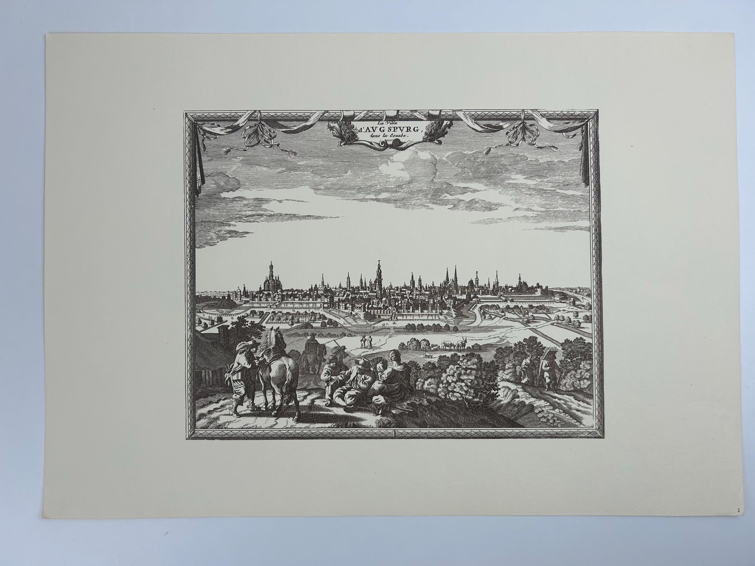 Augsburg Stadtplan vintage | Antike Landkarte Wanddeko Historisches Bild Wohnzimmer Dekoration Landkarte alt