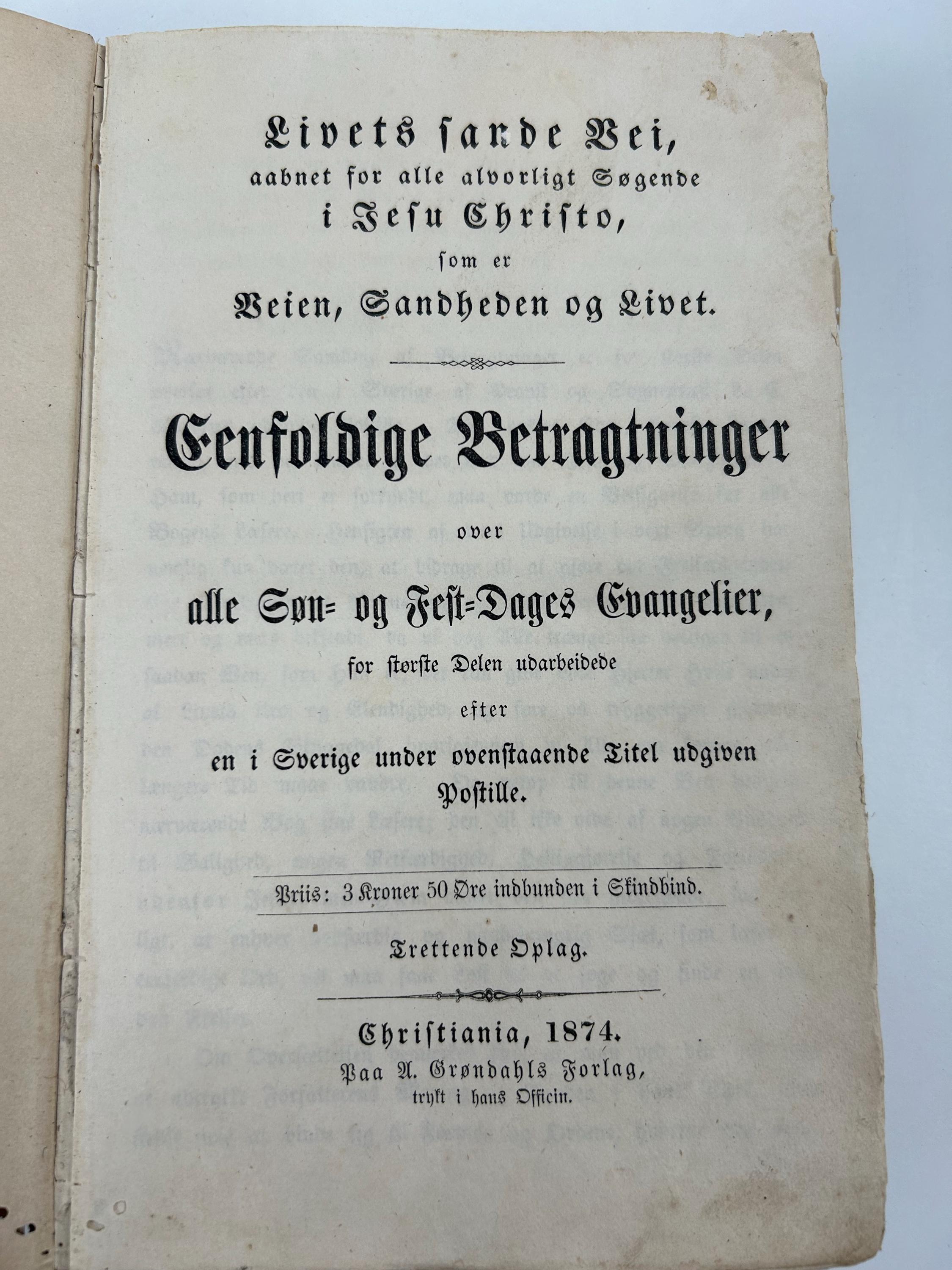 Norwegisches Andachtsbuch von 1874, gebunden in warm patiniertem Vollleder mit authentischer Altersausstrahlung