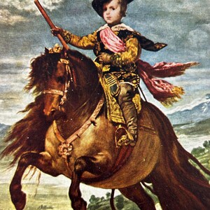 Ritratto equestre da cartolina dell'infante Don Baltasar Carlos