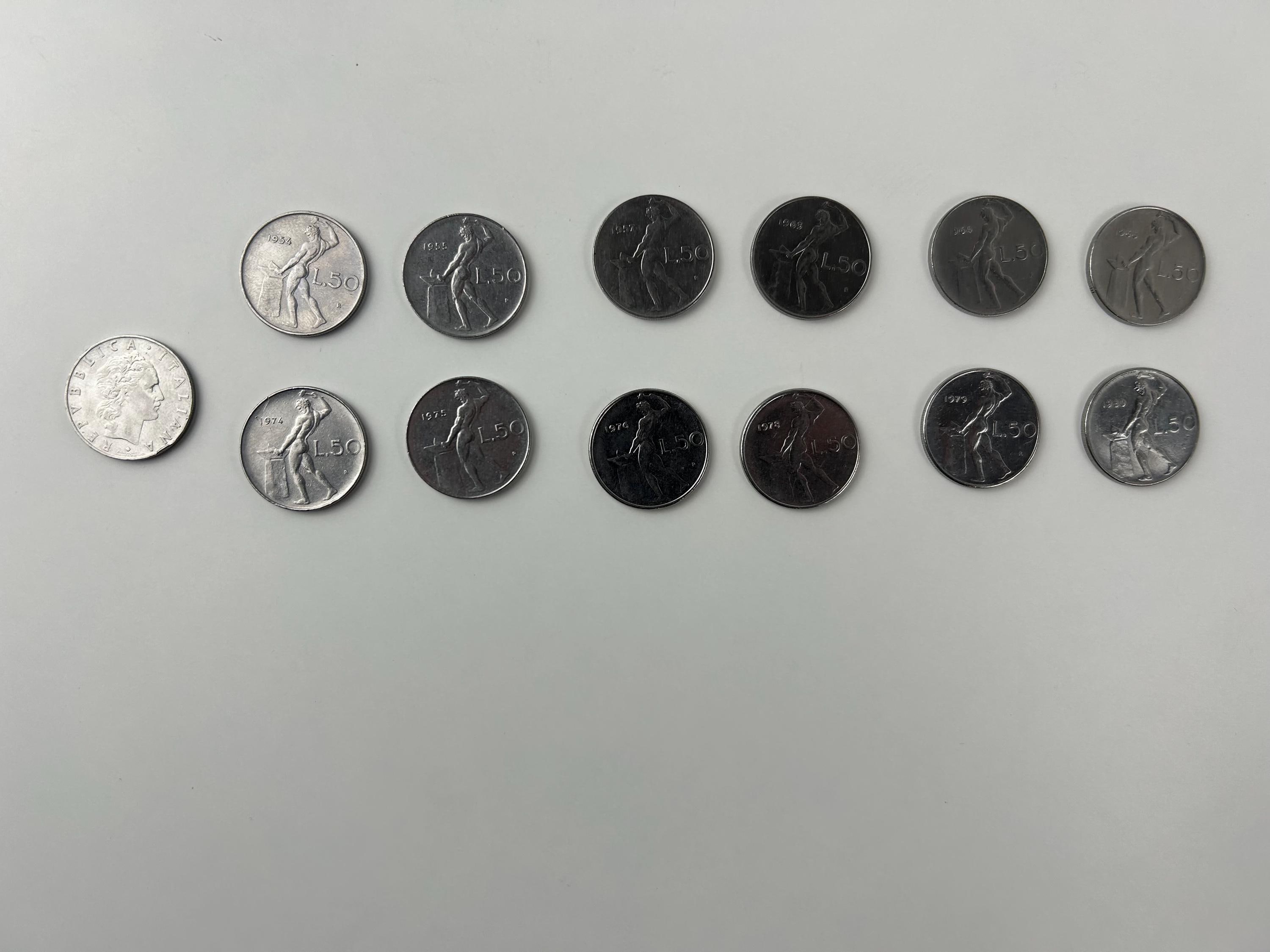 Münze 50 Lire italienisch verschiedene Werte Münzsammler vintage Münzsammlung alt Numismatik altes Geld Sammlung Münzen sammeln italienische