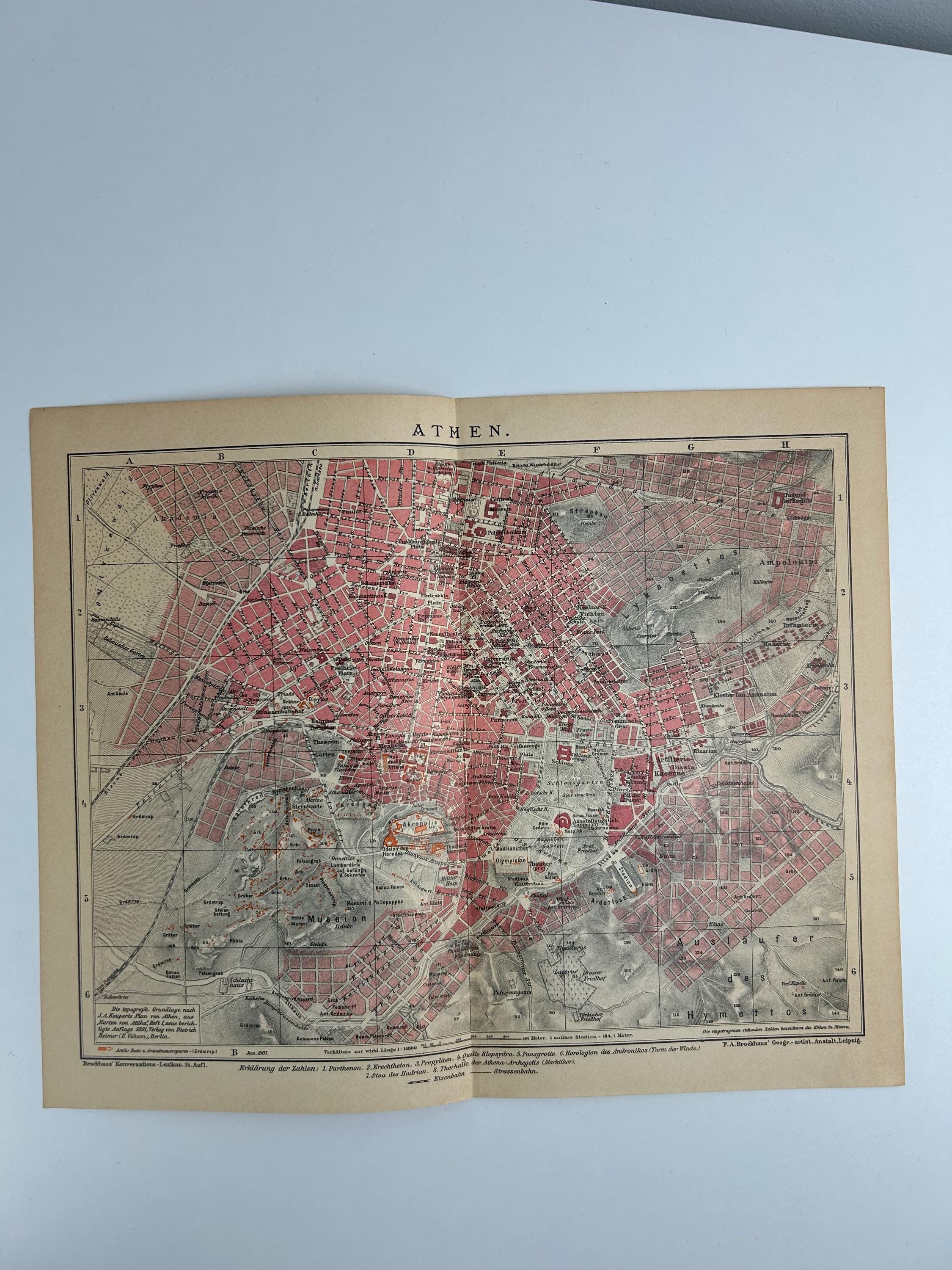 Athen Stadtplan vintage | Antike Landkarte Wanddeko Historisches Bild Wohnzimmer Dekoration Landkarte alt