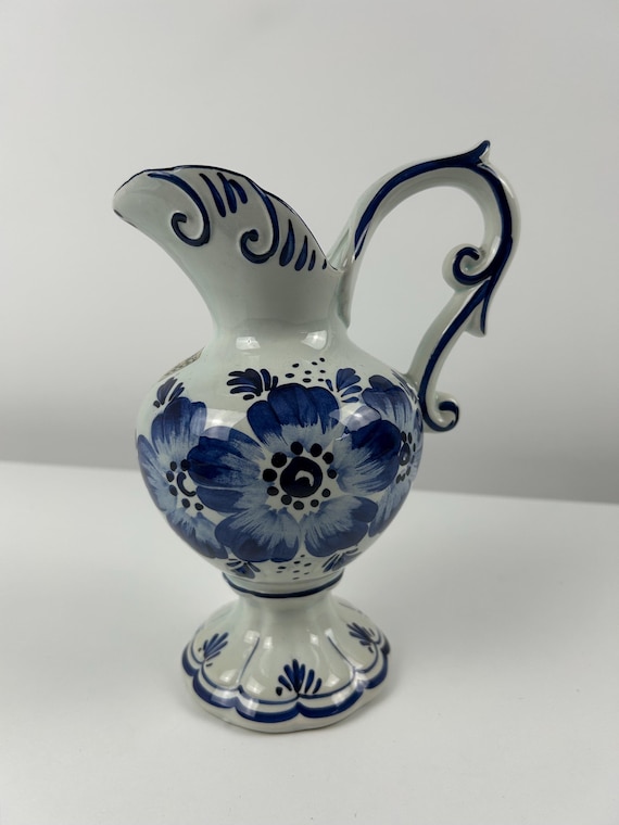 DELFT Krug 22cm Blau-Weiß Florale Ornamente Antik