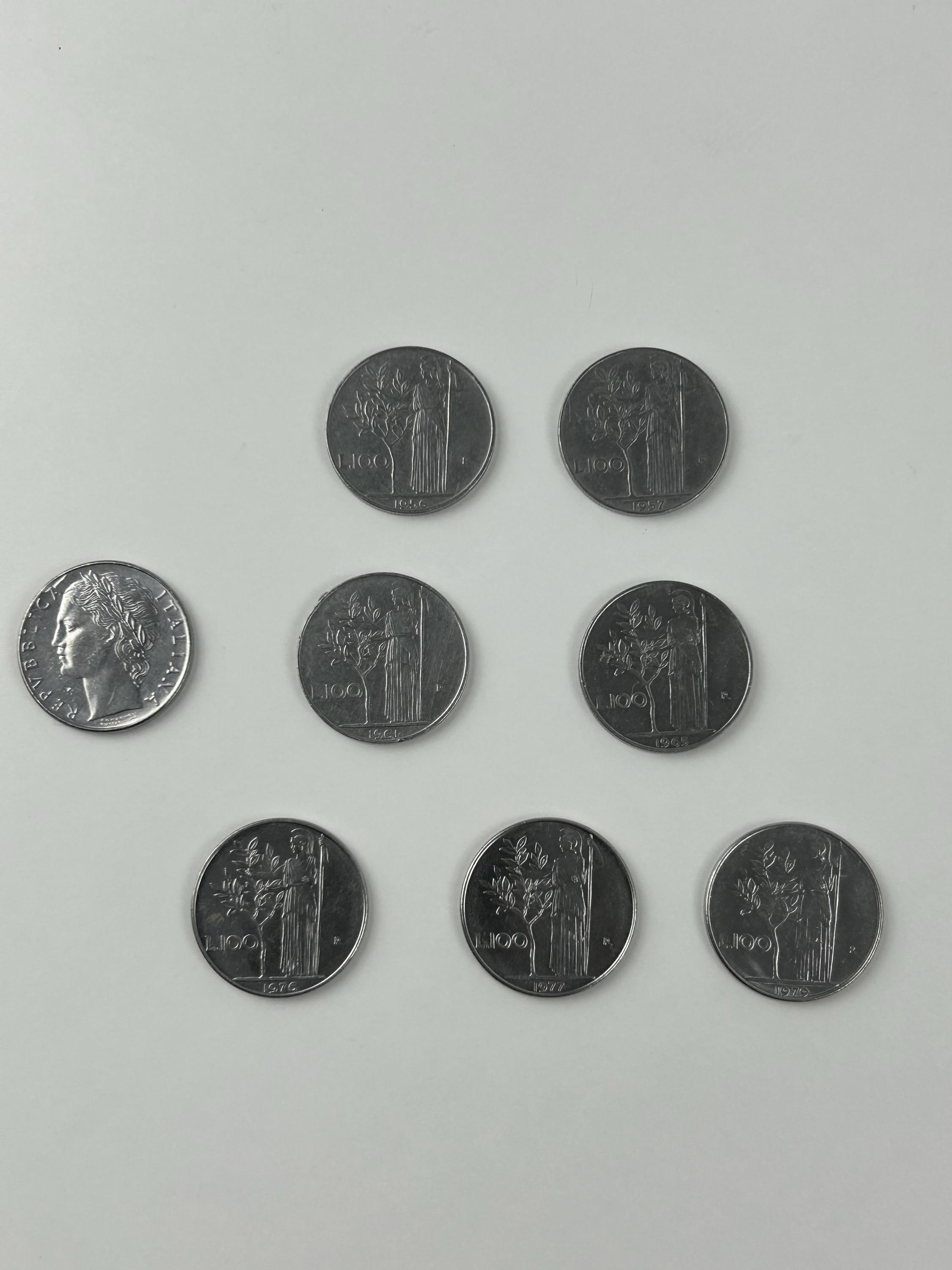 Münzen 100 Lire italienisch verschiedene Jahrgänge Münzsammlung Münzen sammeln Münzsammler Numismatik retro Münze vintage altes Geld Italien