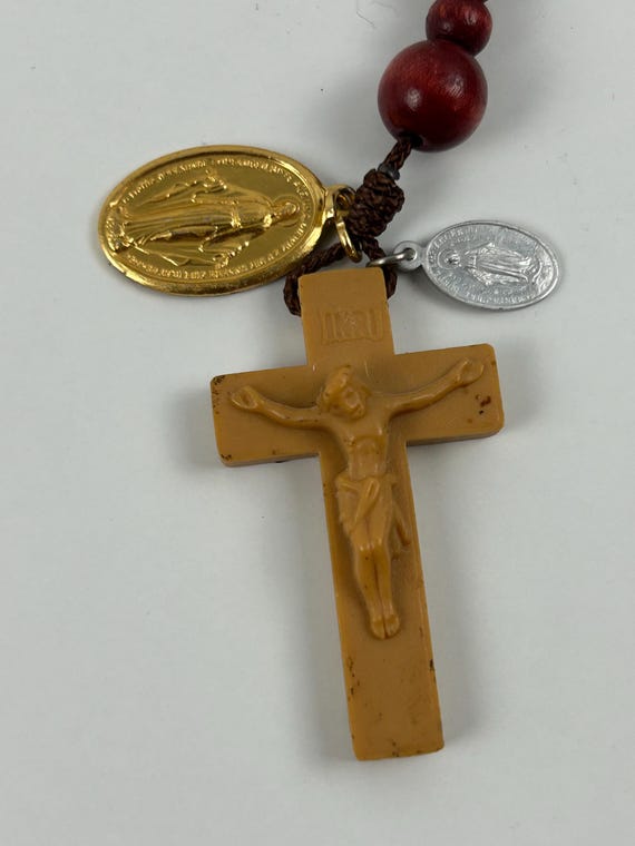 Vintage Rosenkranz Holzkreuz