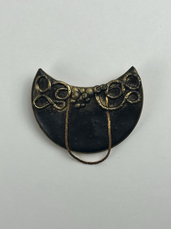 Vintage Brosche Handtasche Abstrakt Goldfarben