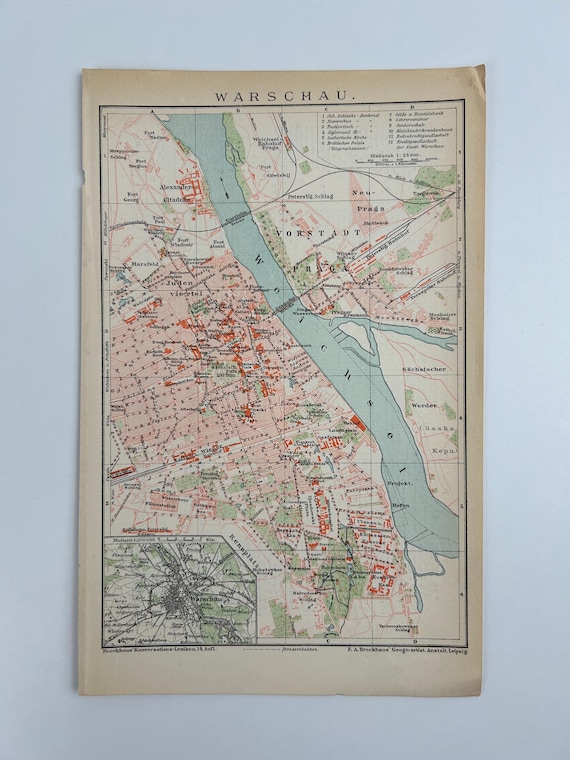 Stadtplan Warschau Antik 25x16cm