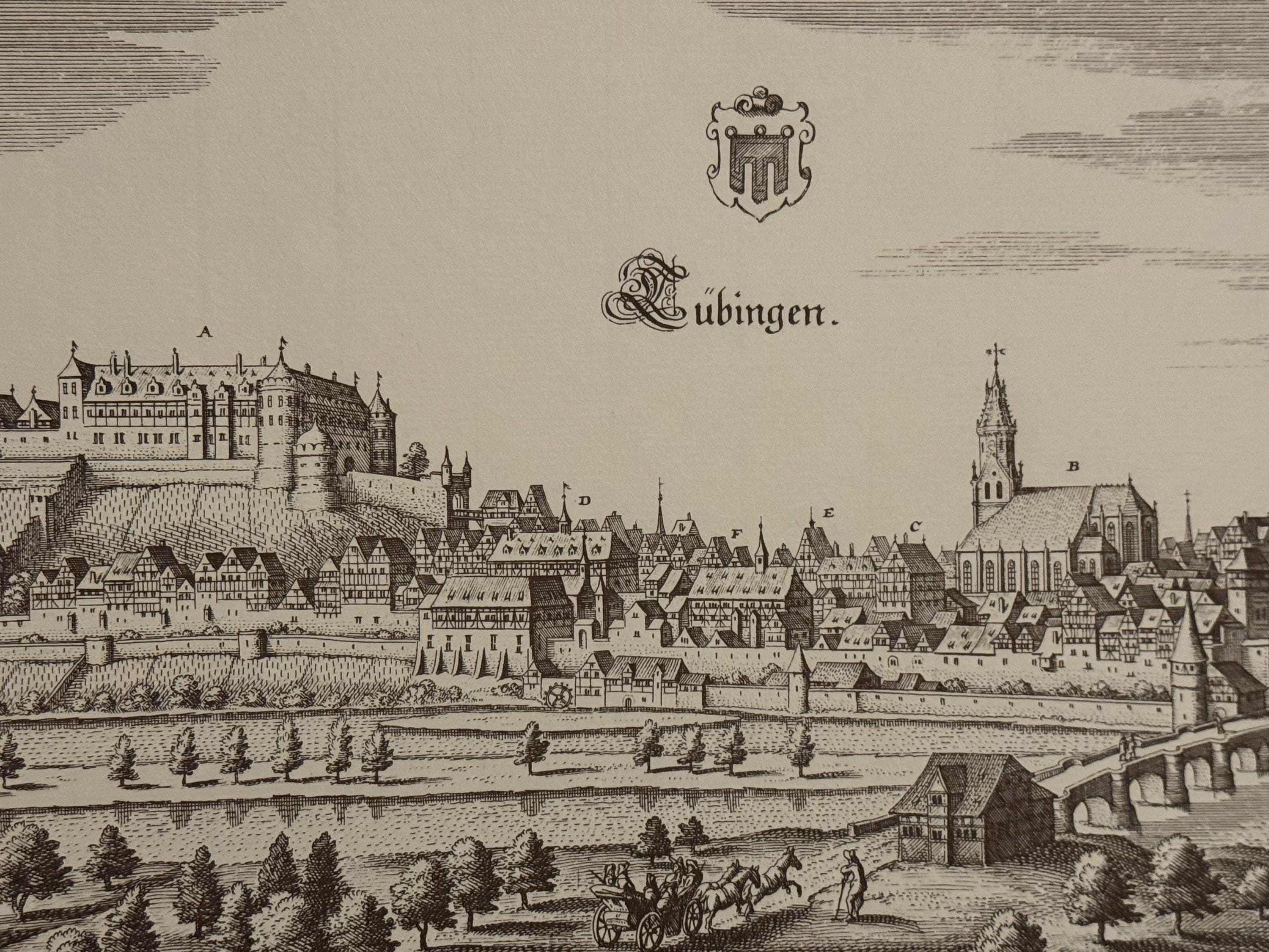 Stadtplan Tübingen vintage Kunstdruck | Antike Landkarte Wanddeko Historisches Bild Wohnzimmer Dekoration Landkarte alt