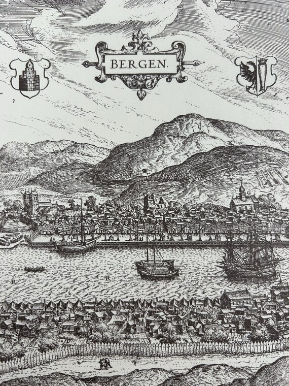 Stadtplan Bergen Blaeuw Antik 43x30cm