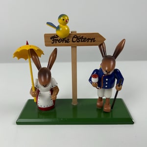 Easter decoration vintage bunny pair retro Easter old original Erzgebirge with sticker