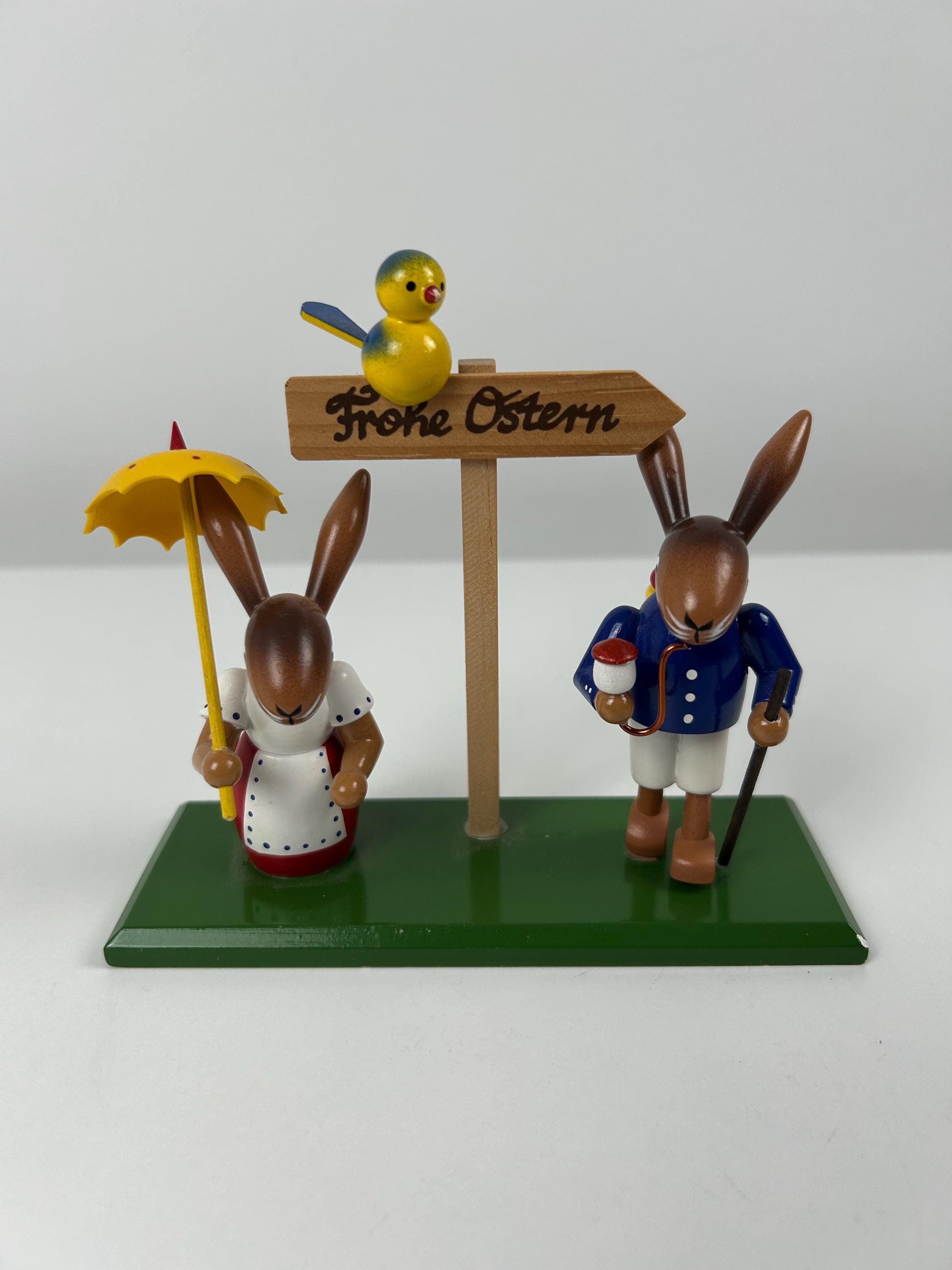 Osterdekoration vintage Hasenpaar retro Ostern alt original Erzgebirge mit Aufkleber