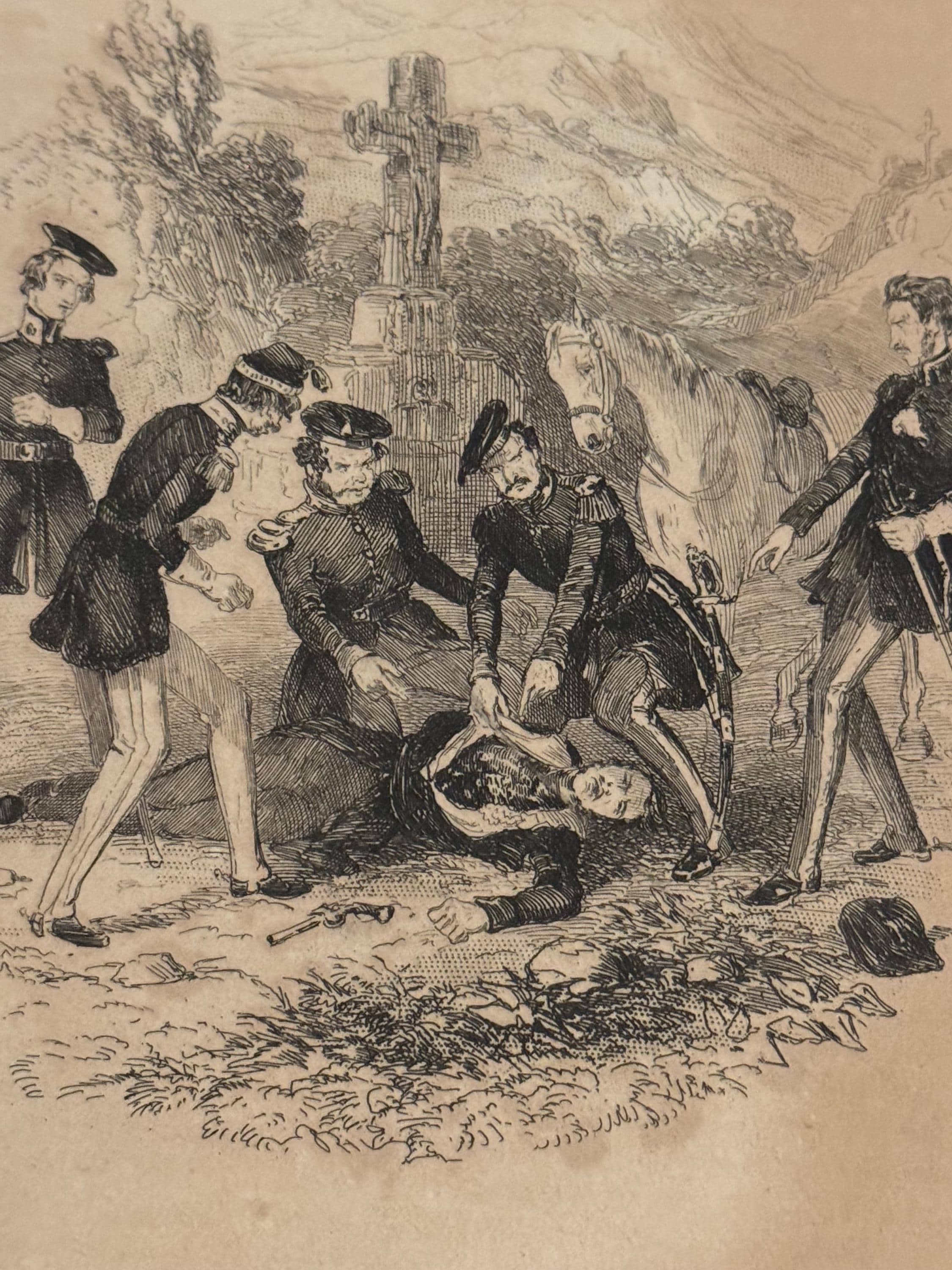 Illustration "The Coat of Mail" von Hablot Knight Browne (Phiz) zu Charles Levers Roman Charles O’Malley, The Irish Dragoon (1841)
