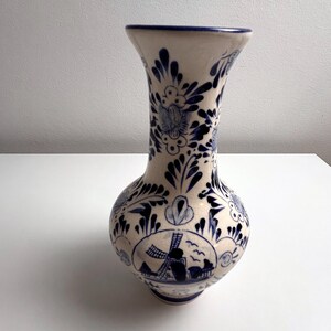 Jarrón Estilo Delft Molino 17 cm Craquelado Vintage | Jarrón Cerámica Azul Blanco Balaustre Deco Holanda