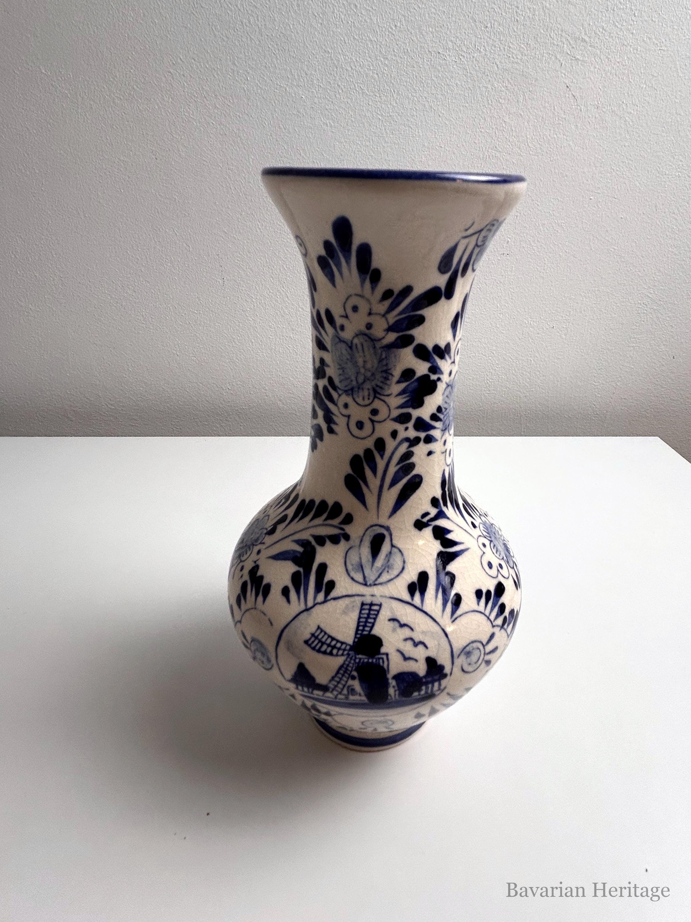 Vase Delfter Stil Windmühle 17 cm Craquelé Vintage