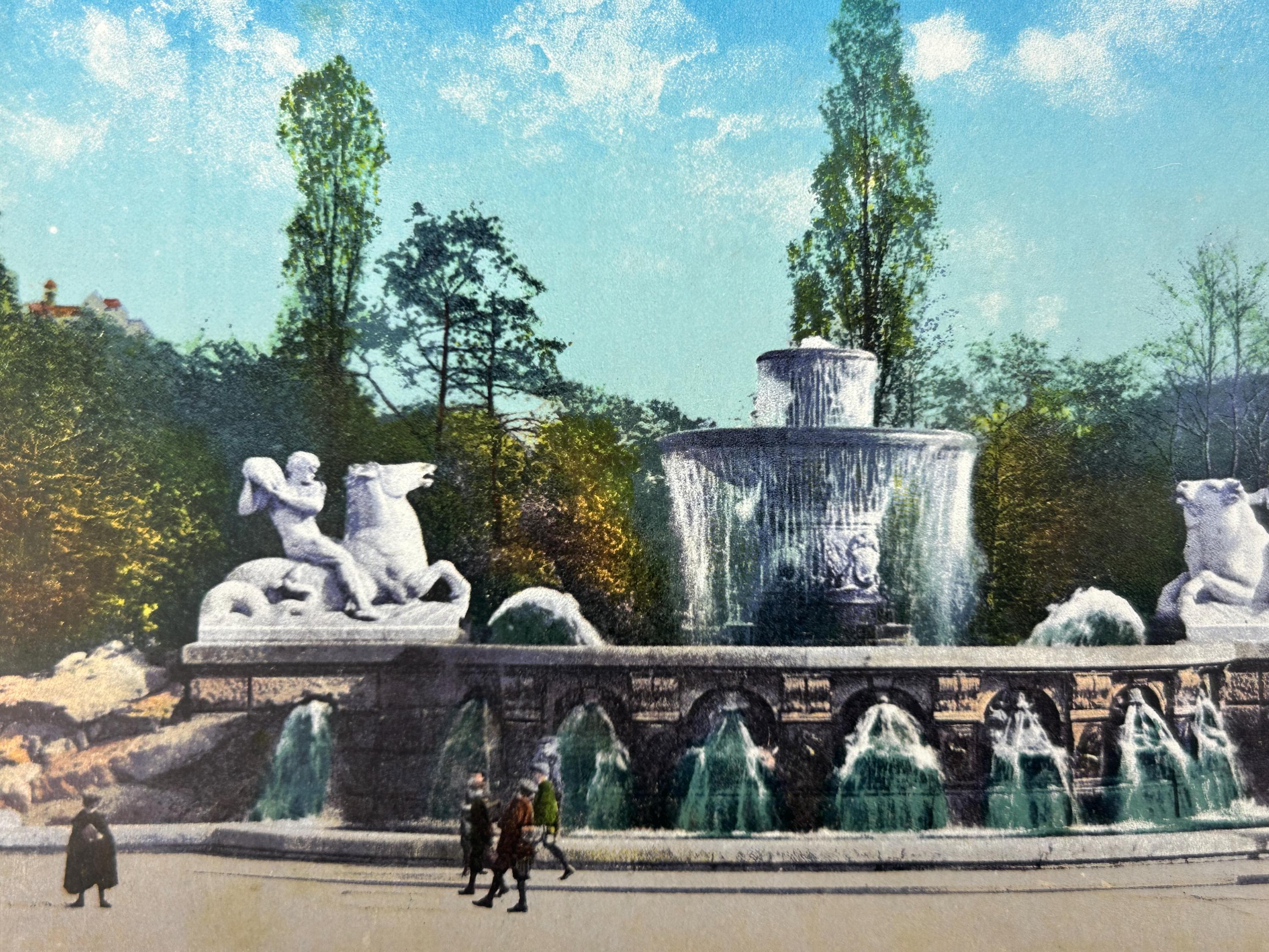 Ansichtskarte München Wittelsbacherbrunnen Postkarte vintage Lithografie Bildpostkarte retro Litho Briefkarte Korrespondenzkarte