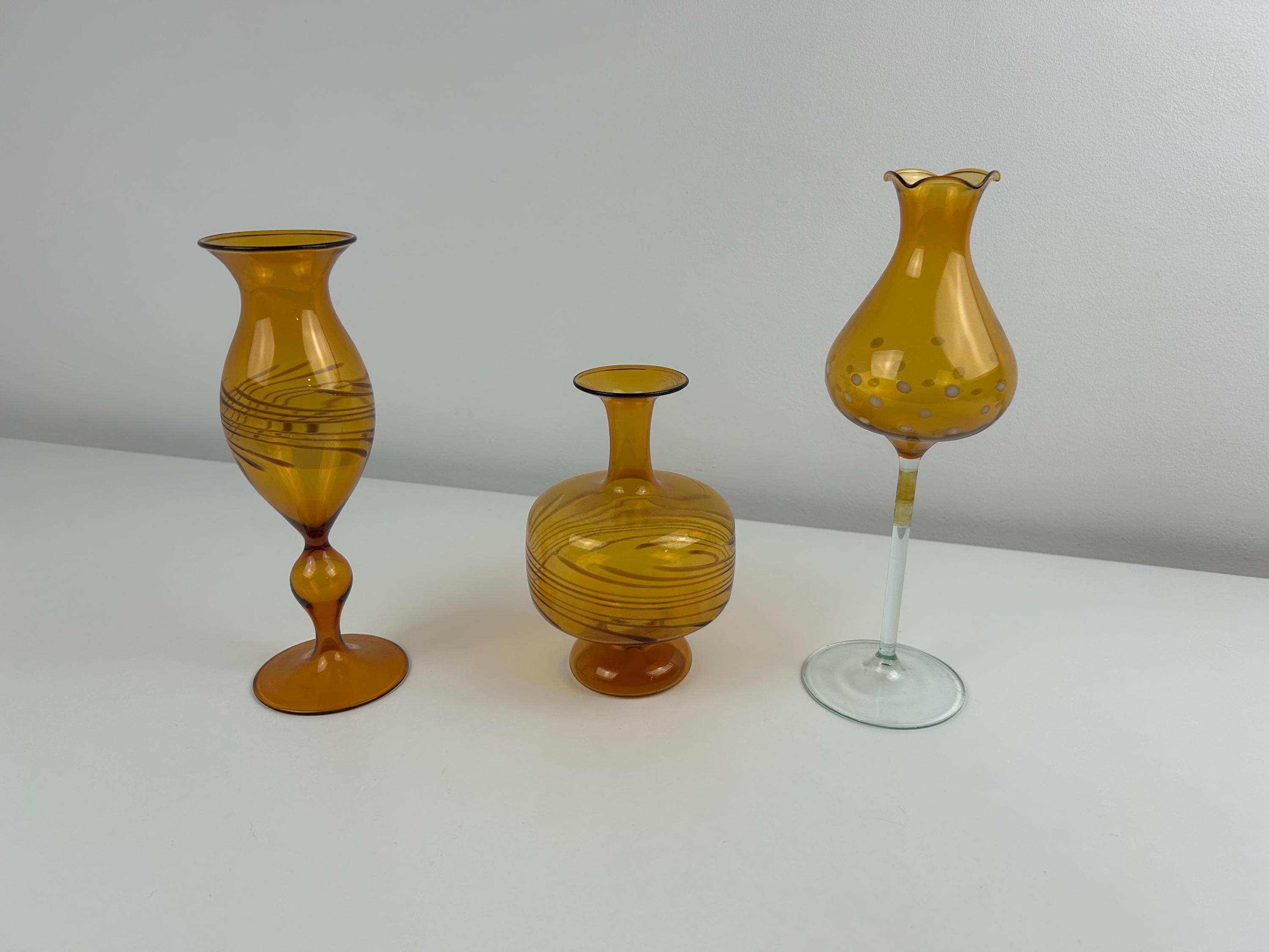 Set vintage Lauscha Vasen 3 Stück Glasvase retro oblet Vase Solifleur Bernstein Amber
