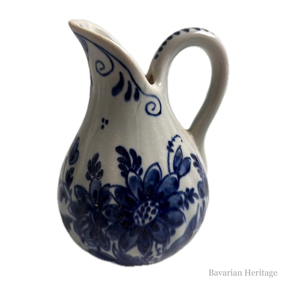Small Delft Pitcher with Blue Floral Painting, 11 cm, Koninklijk Delft Royal Holland Mark