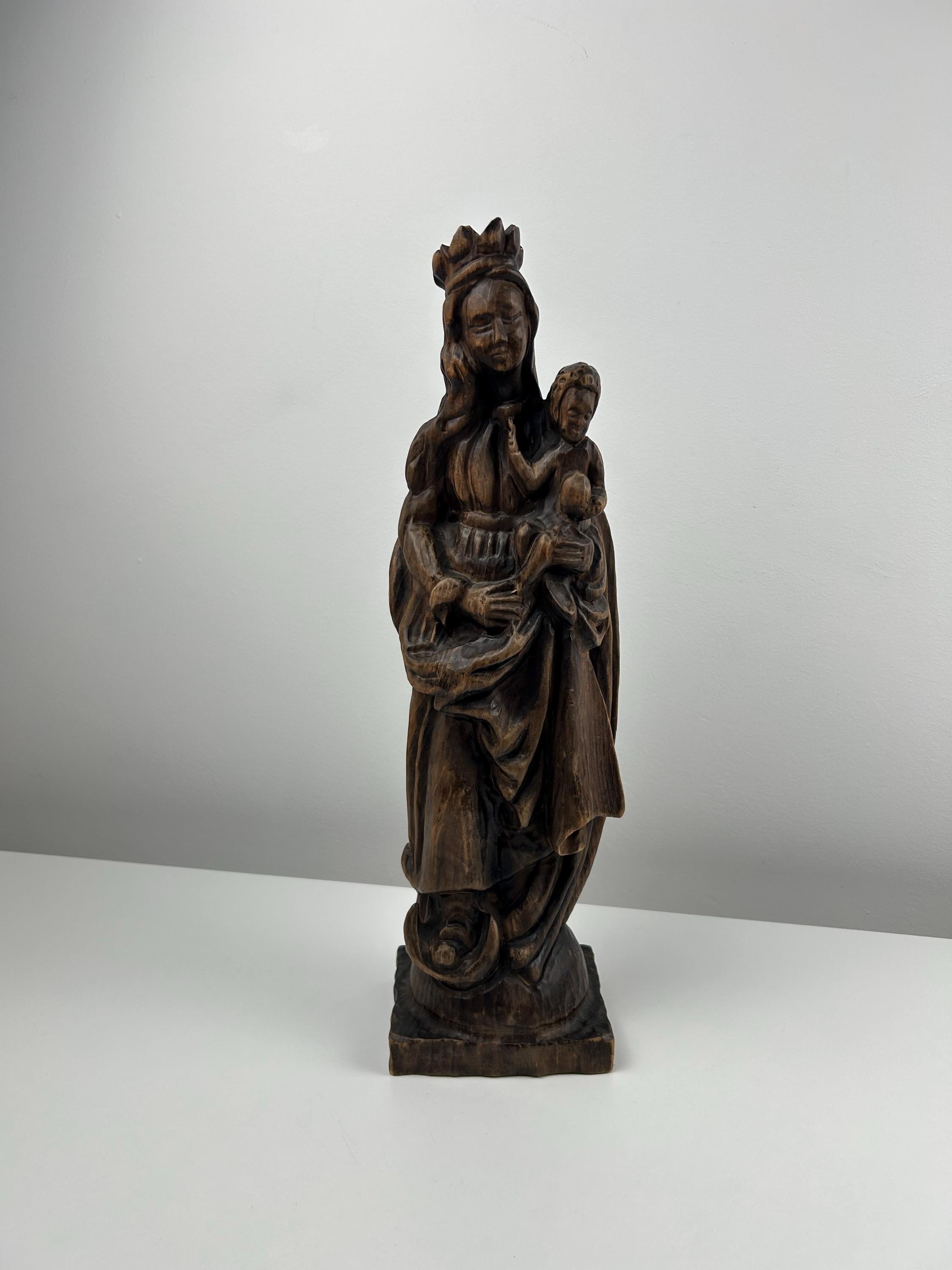 Madonna Statue Holz vintage Höhe 43 cm 16,92 in Einrichtung religiös Dekoration sakral