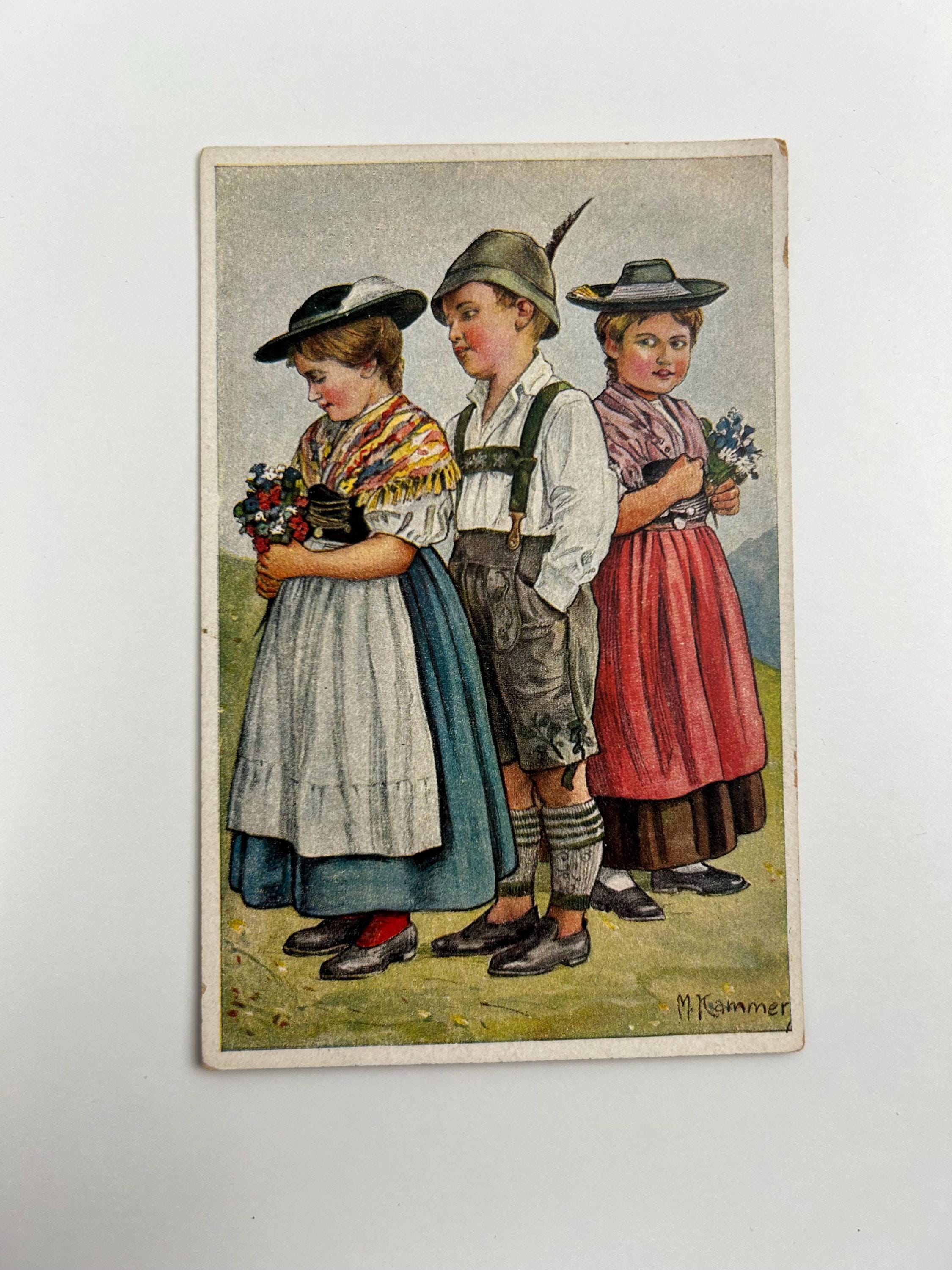 Postkarte Trachten Karten vintage Künstlerkarte retro Ansichtskarte alt Trachten Ansicht traditionell thrift Post