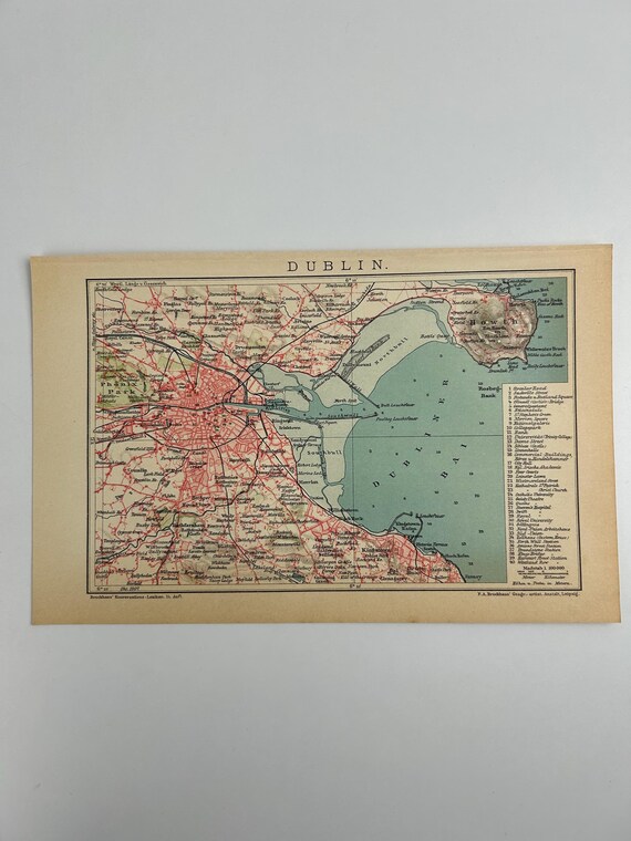 Dublin Stadtplan vintage | Antike Landkarte Wanddeko Historisches Bild Wohnzimmer Dekoration Landkarte alt