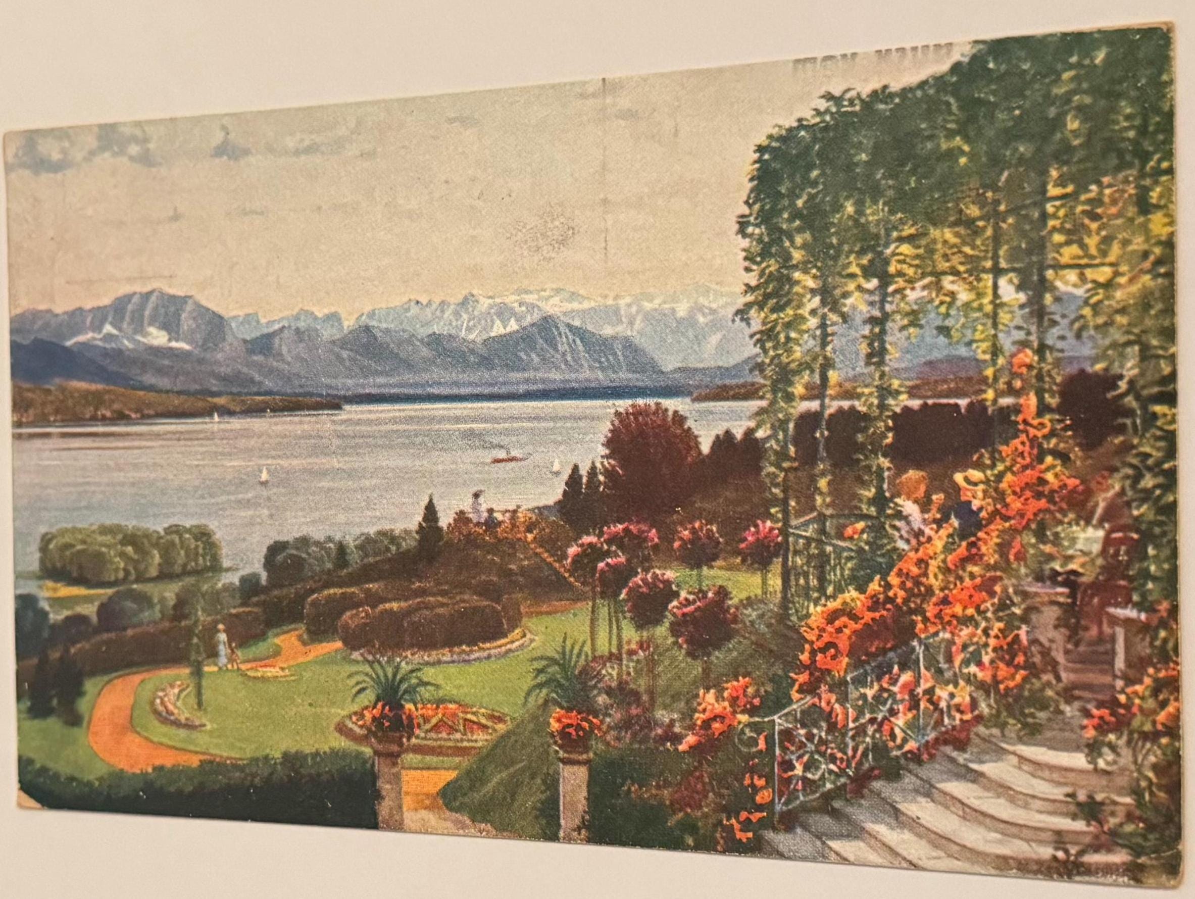 Antike Postkarte Feldafing Starnbergersee Postkarte vintage Lithografie Bildpostkarte Litho Briefkarte Korrespondenzkarte