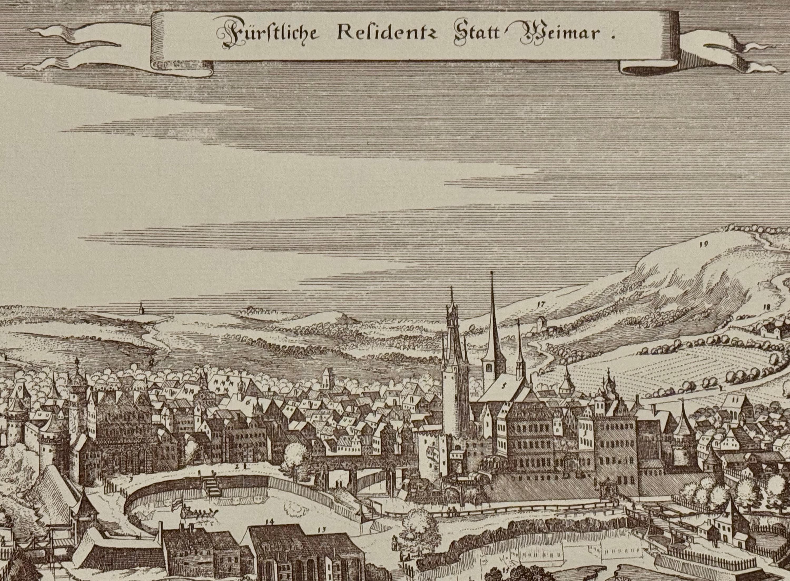 Antike Stadtansicht Weimar Merian vintage Kunstdruck | Antike Landkarte Wanddeko Historisches Bild Wohnzimmer Dekoration Landkarte alt