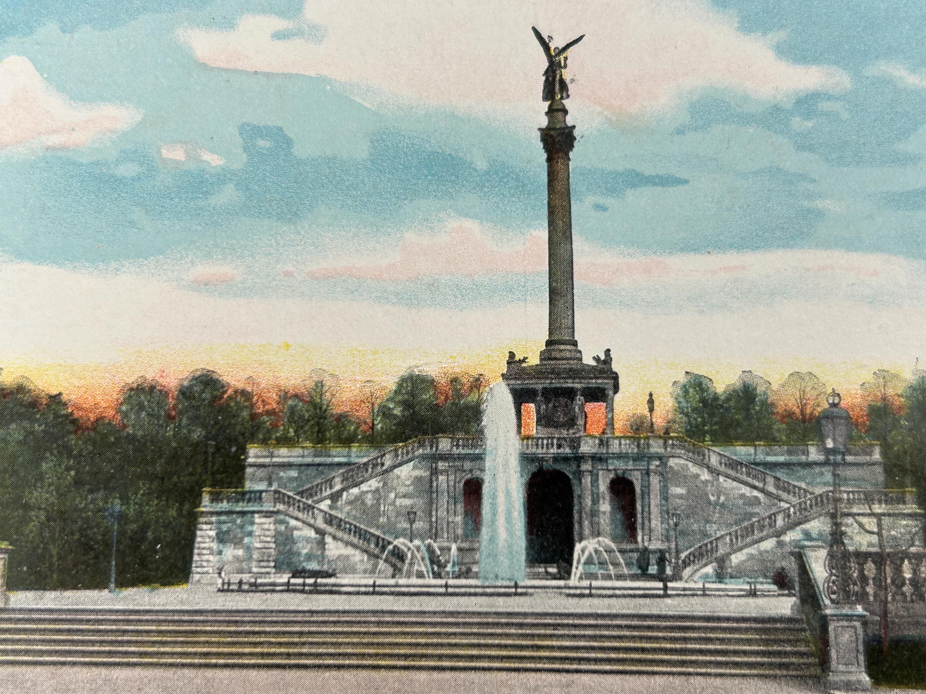 Ansichtskarte München Friedensdenkmal Postkarte vintage Lithografie Bildpostkarte retro Litho Briefkarte thrift Korrespondenzkarte